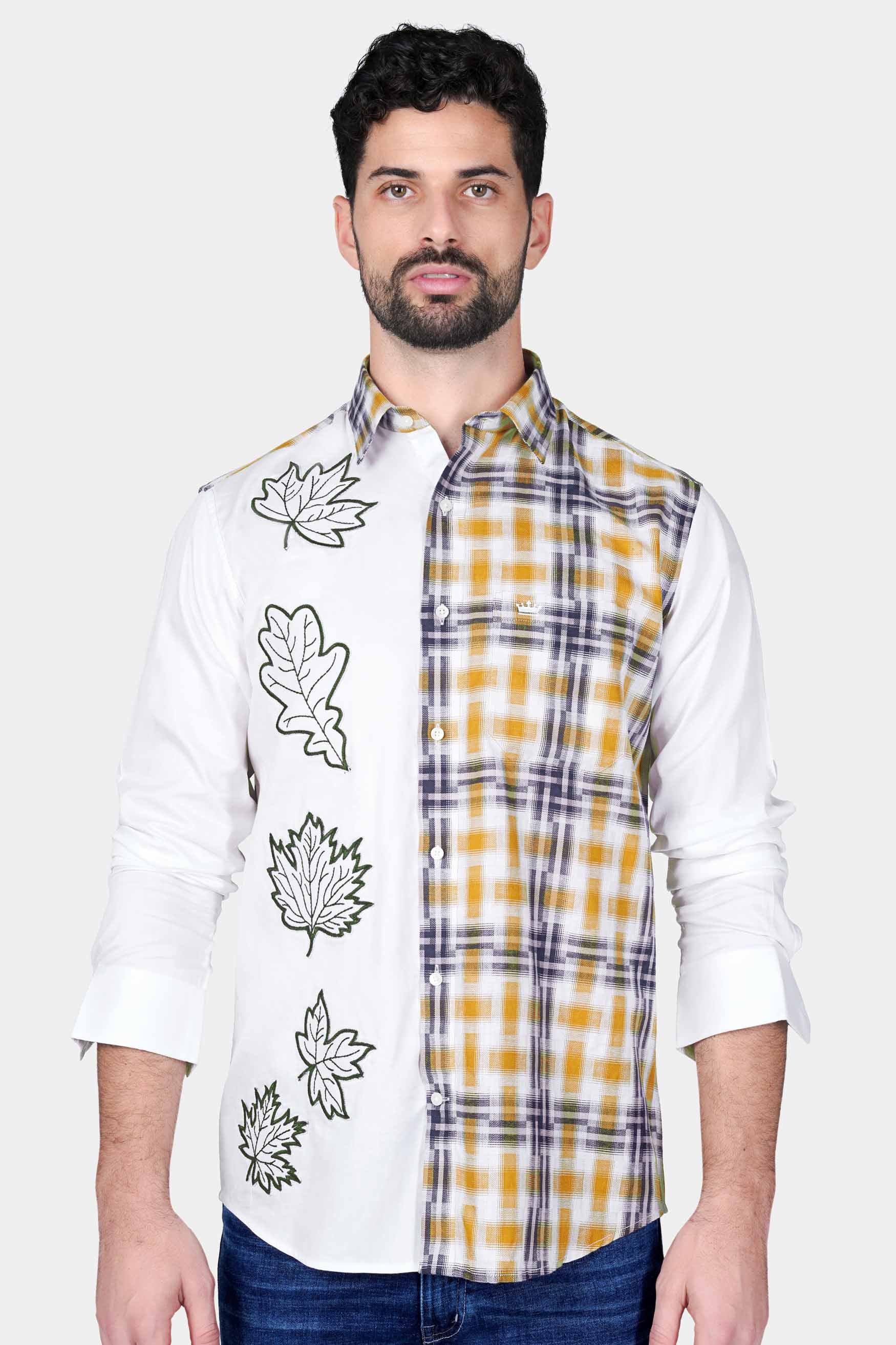 Bright White Leaves Embroidered with Muesli Brown and Midnight Blue Twill Premium Cotton Designer Shirt 6650-D5-E338-38, 6650-D5-E338-H-38, 6650-D5-E338-39, 6650-D5-E338-H-39, 6650-D5-E338-40, 6650-D5-E338-H-40, 6650-D5-E338-42, 6650-D5-E338-H-42, 6650-D5-E338-44, 6650-D5-E338-H-44, 6650-D5-E338-46, 6650-D5-E338-H-46, 6650-D5-E338-48, 6650-D5-E338-H-48, 6650-D5-E338-50, 6650-D5-E338-H-50, 6650-D5-E338-52, 6650-D5-E338-H-52