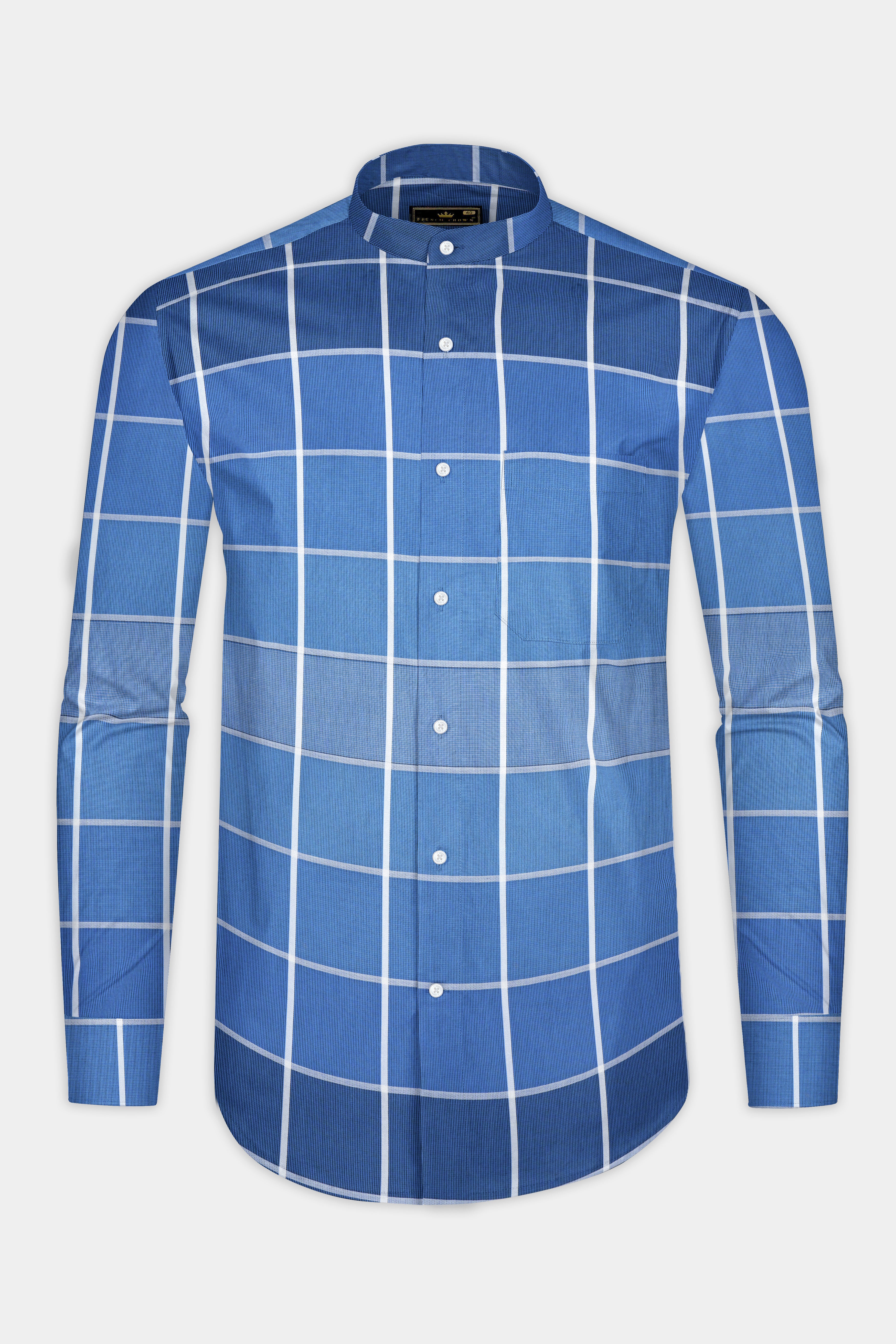 Fun Blue and White Windowpane Premium Cotton Shirt