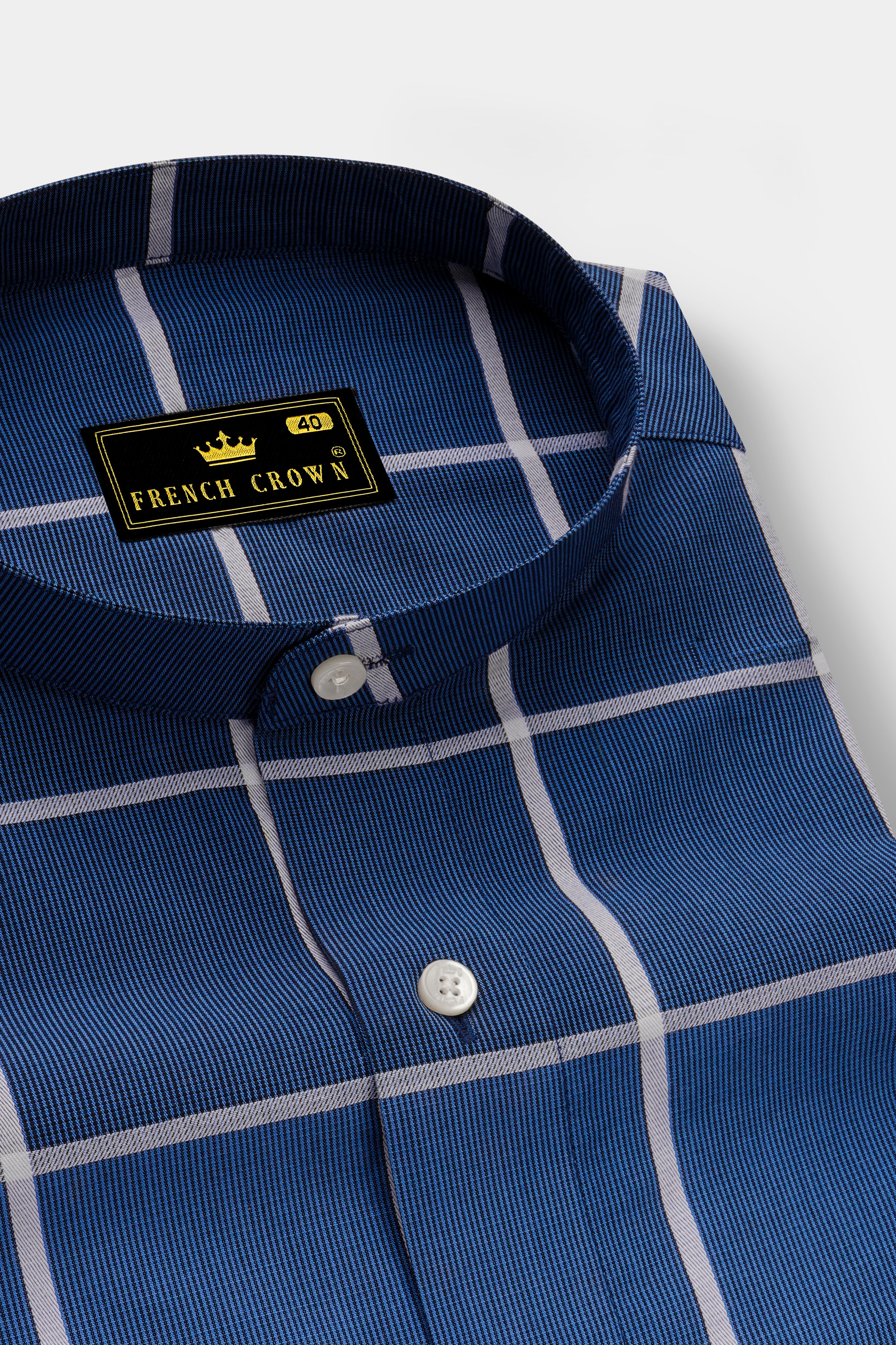 Fun Blue and White Windowpane Premium Cotton Shirt