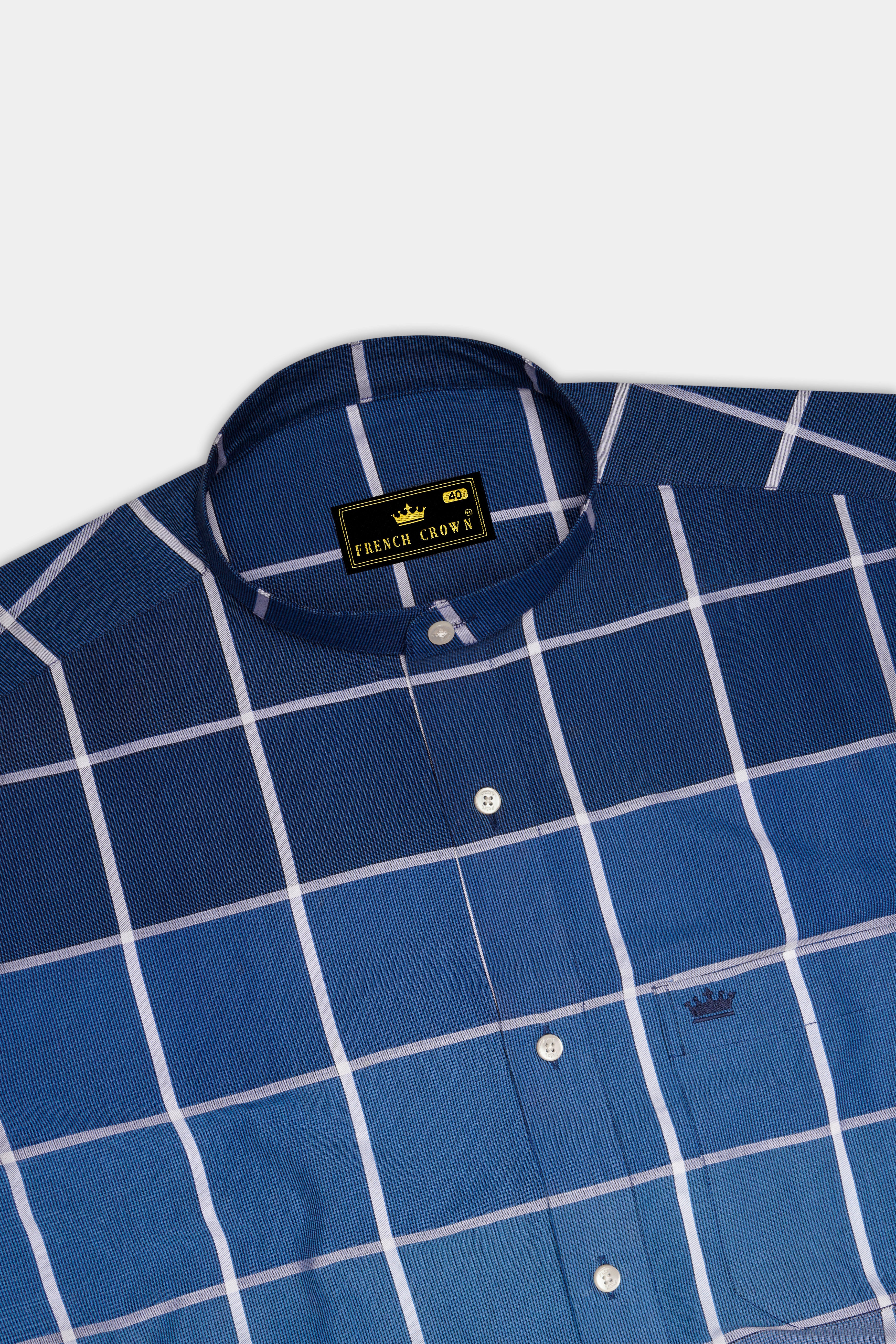 Fun Blue and White Windowpane Premium Cotton Shirt