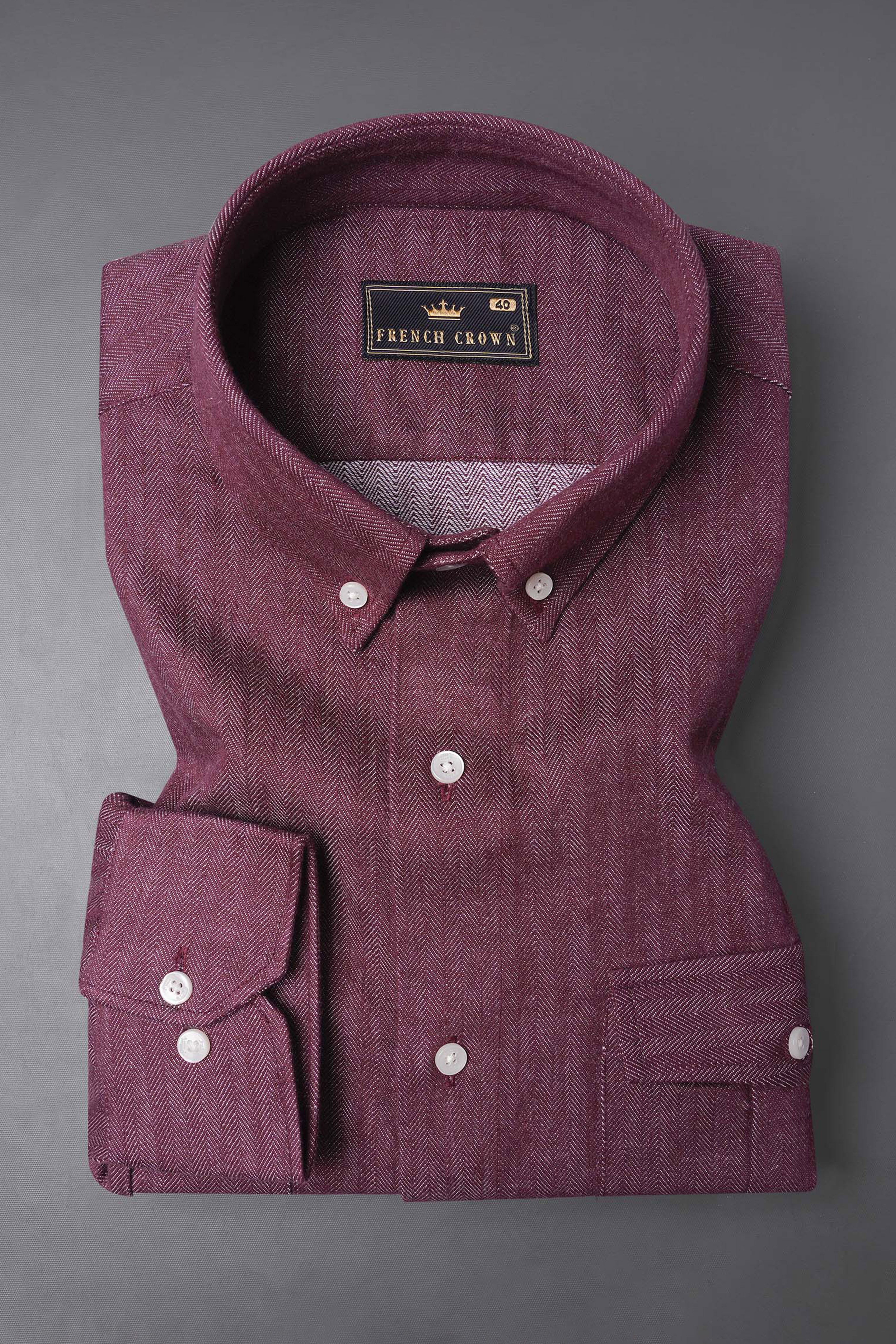 Finn Brown Horse Printed Herringbone Button-Down Designer Shirt