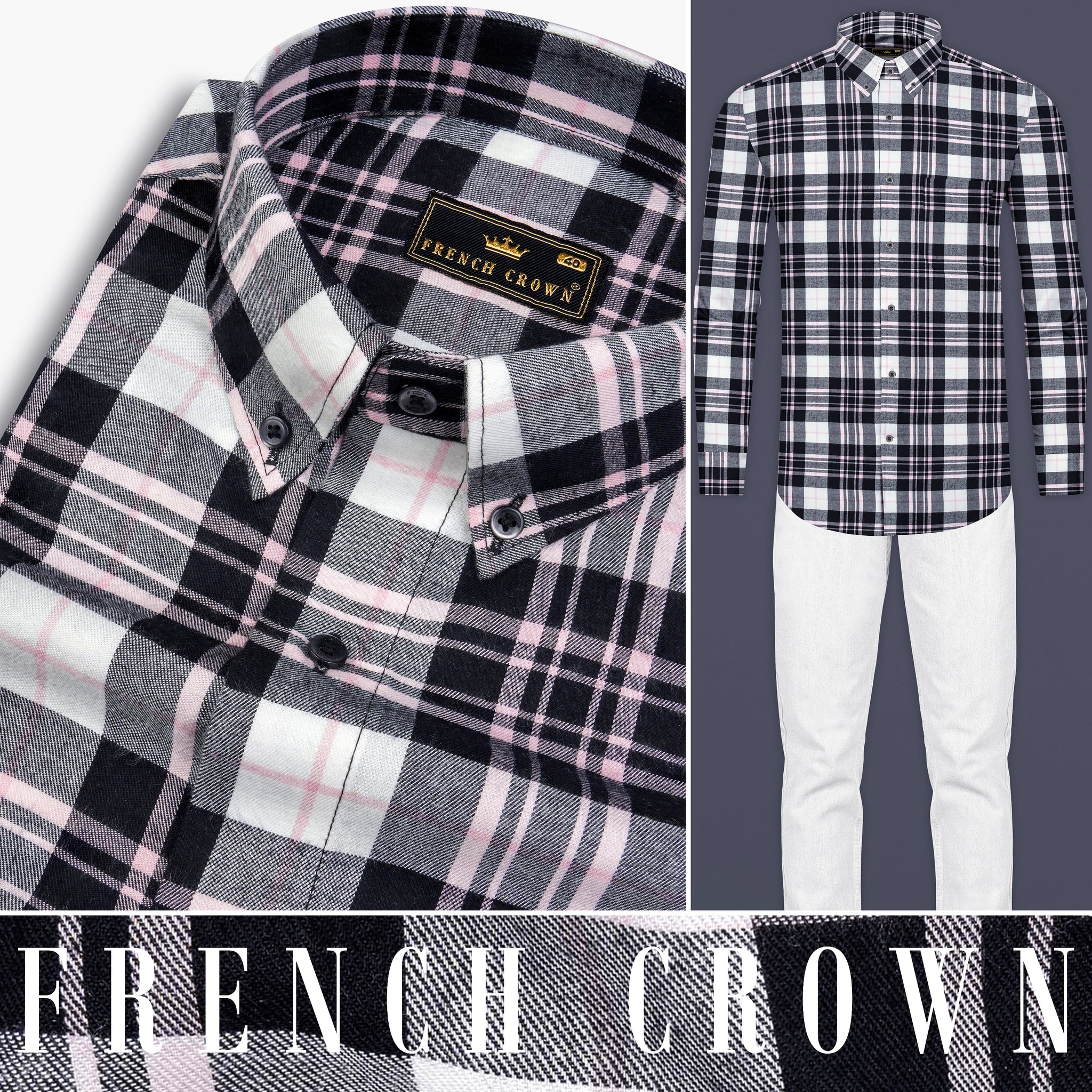 Stylish Light Pink Plaid Button-Up Shirt for Men main image 1