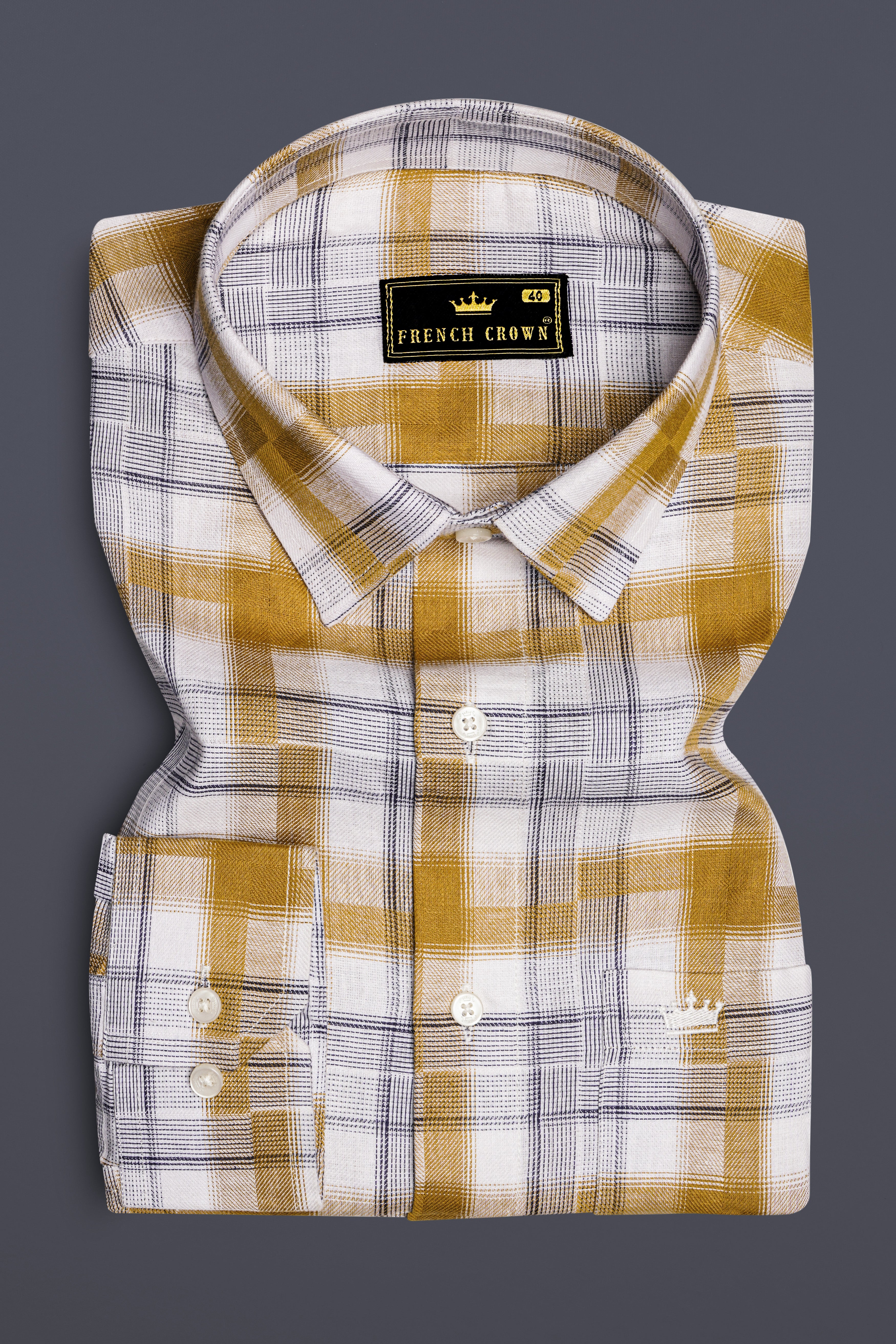 Guitar with Rhino Blue Twill Plaid Premium Cotton Shirt
