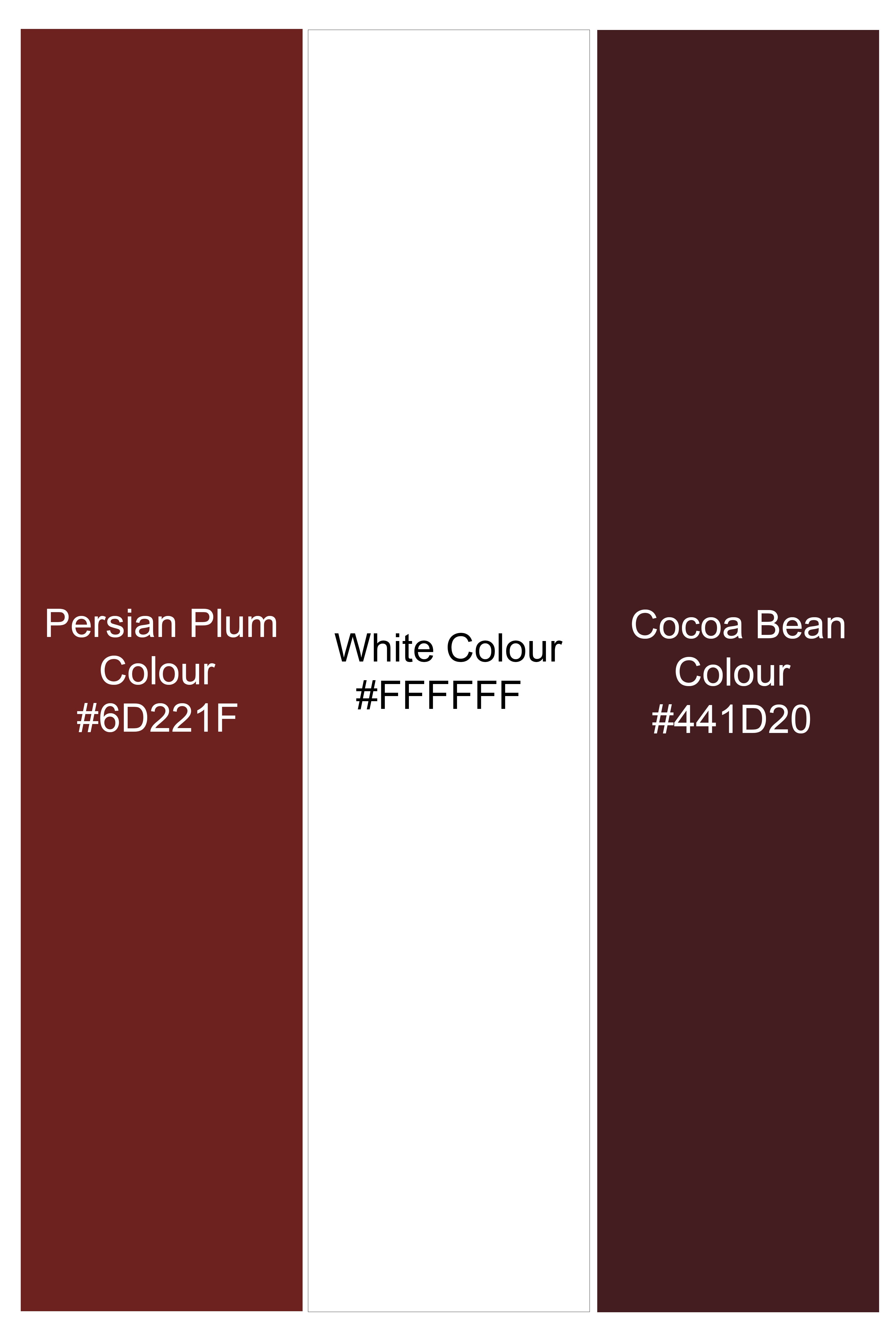 Bright White and Persian Plum Red Checkered with Lion Printed Super Soft Premium Cotton Designer Shirt