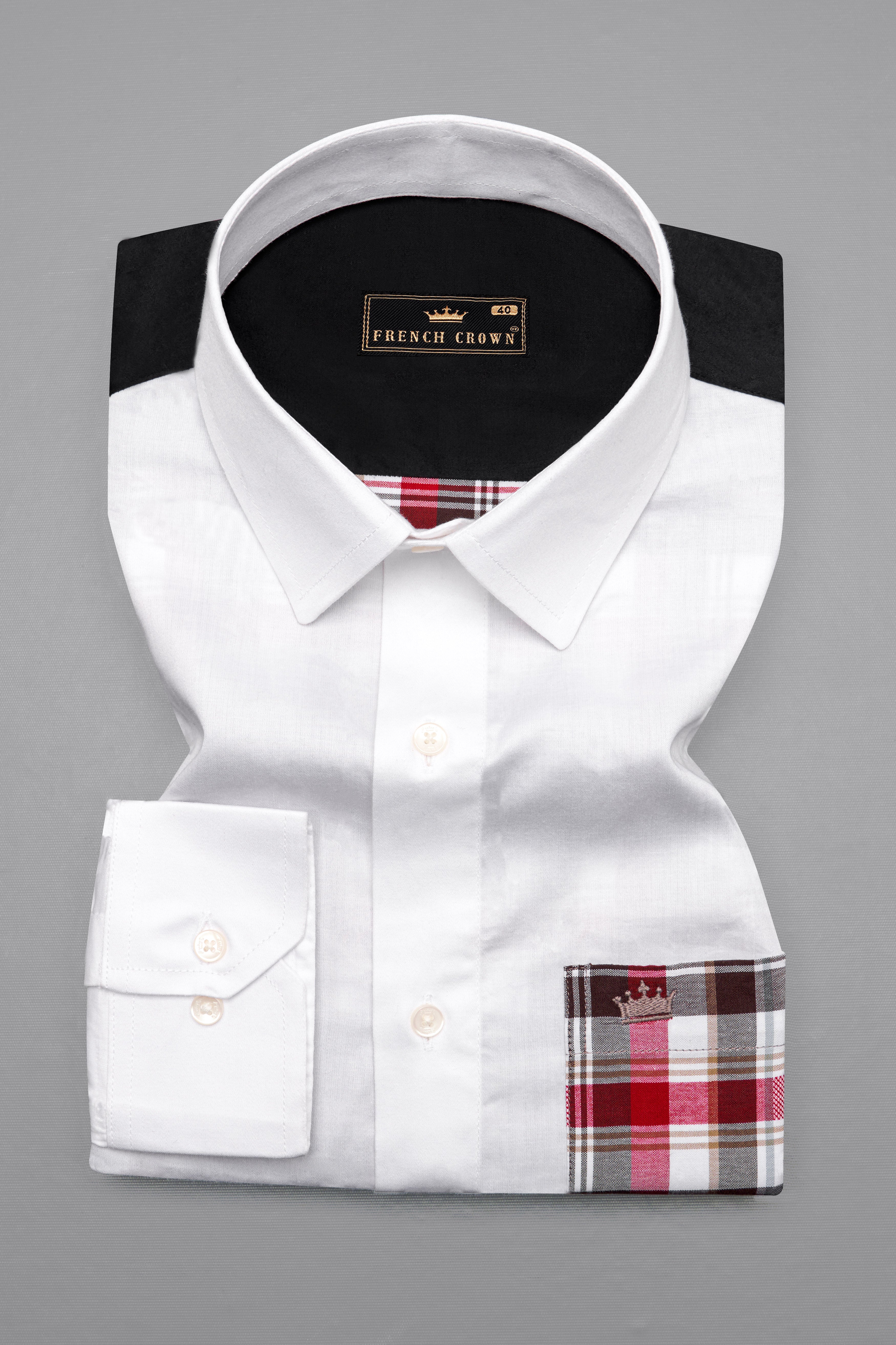 Bright White and Persian Plum Red Checkered with Lion Printed Super Soft Premium Cotton Designer Shirt