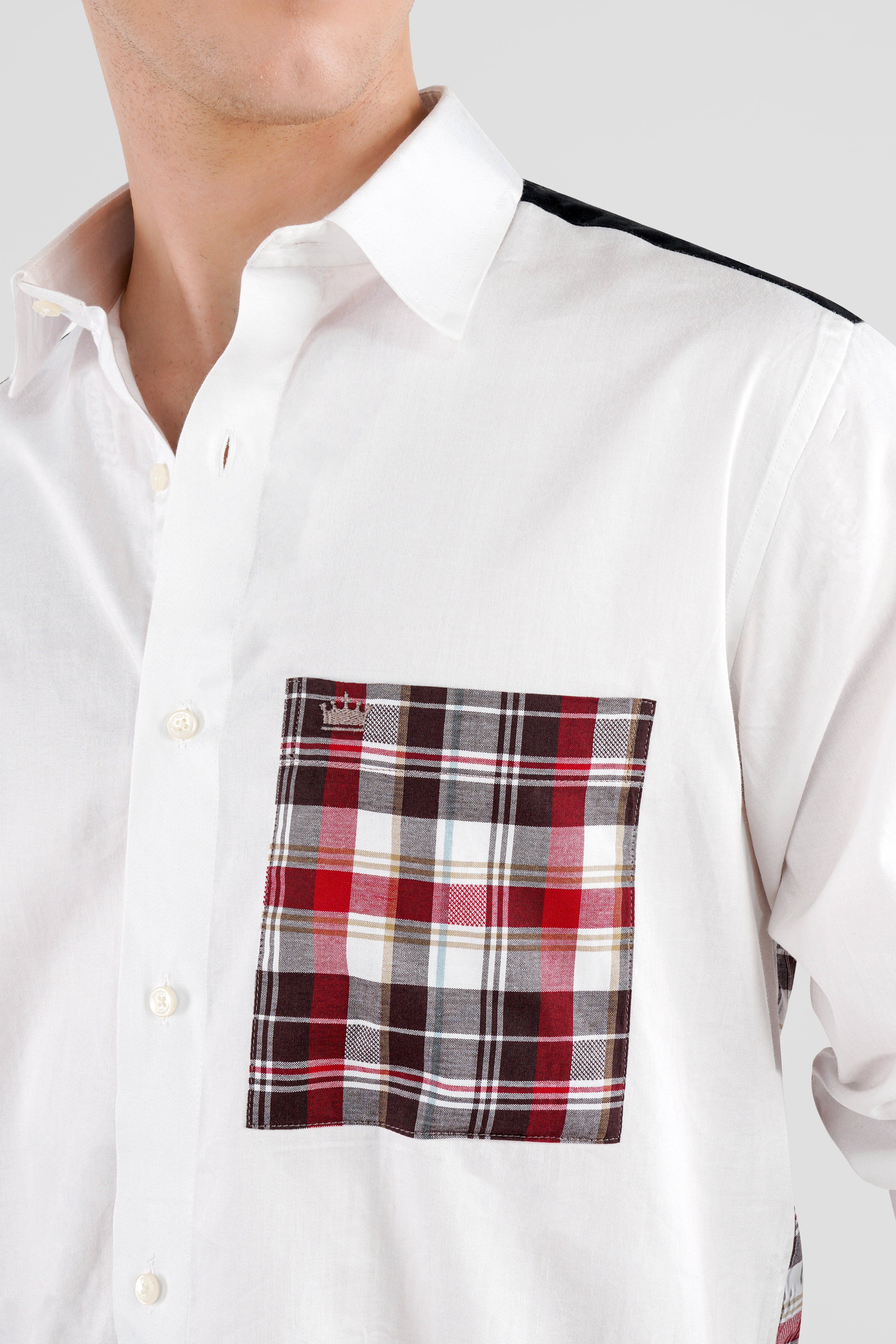 Bright White and Persian Plum Red Checkered with Lion Printed Super Soft Premium Cotton Designer Shirt