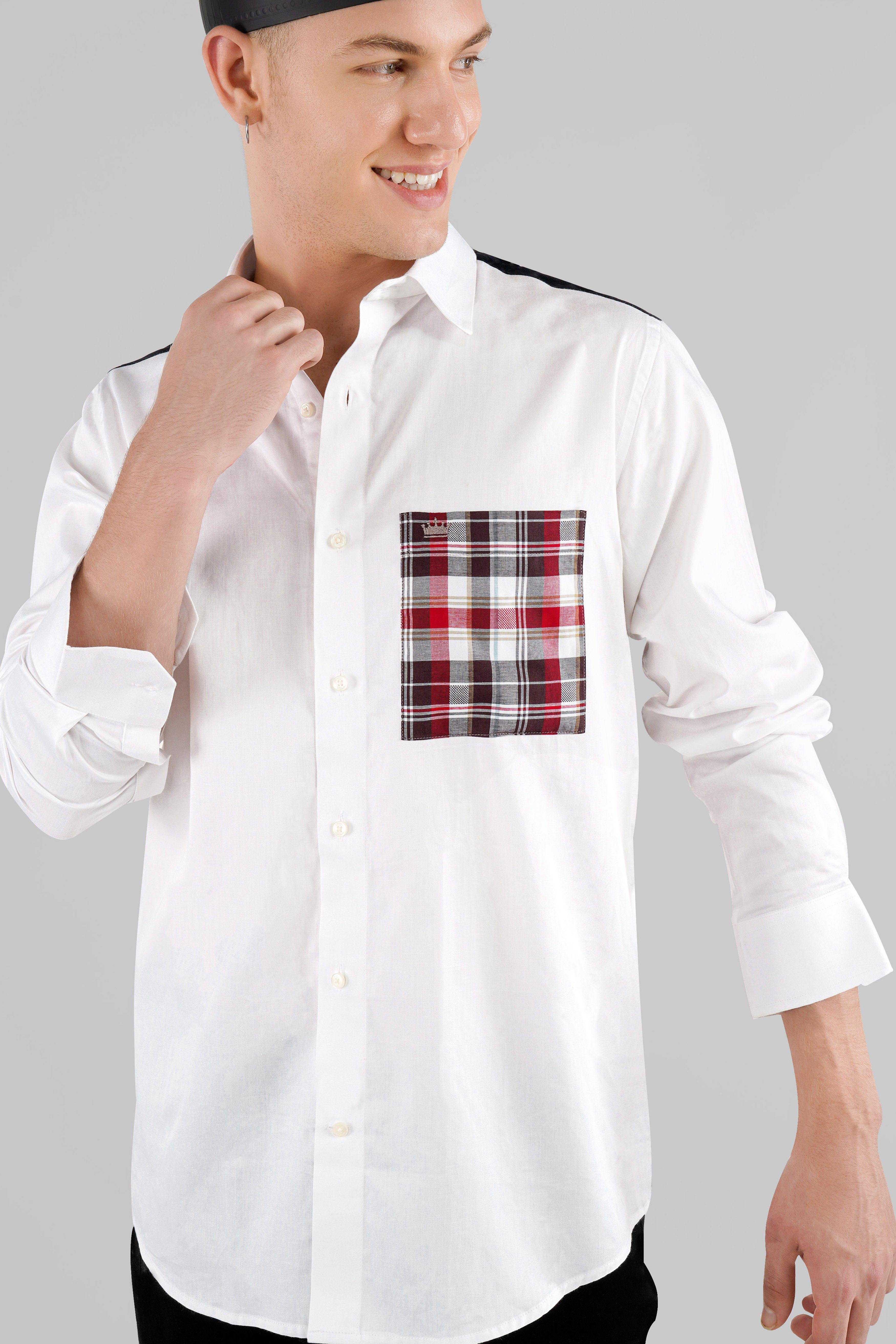 Bright White and Persian Plum Red Checkered with Lion Printed Super Soft Premium Cotton Designer Shirt