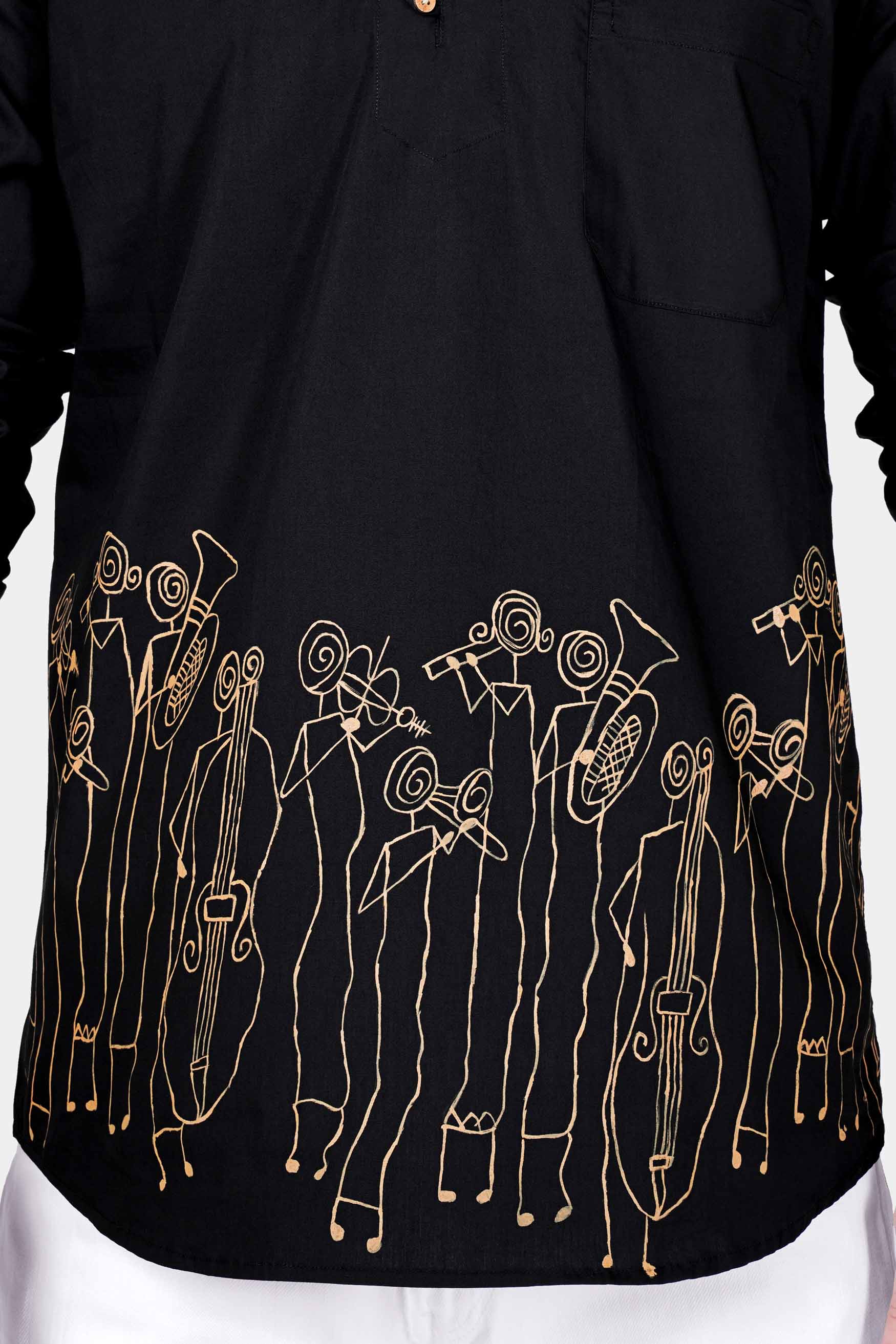 Jade Black Musicians Hand Painted Premium Cotton Designer Kurta Shirt 6735-KS-ART-38, 6735-KS-ART-H-38, 6735-KS-ART-39, 6735-KS-ART-H-39, 6735-KS-ART-40, 6735-KS-ART-H-40, 6735-KS-ART-42, 6735-KS-ART-H-42, 6735-KS-ART-44, 6735-KS-ART-H-44, 6735-KS-ART-46, 6735-KS-ART-H-46, 6735-KS-ART-48, 6735-KS-ART-H-48, 6735-KS-ART-50, 6735-KS-ART-H-50, 6735-KS-ART-52, 6735-KS-ART-H-52
