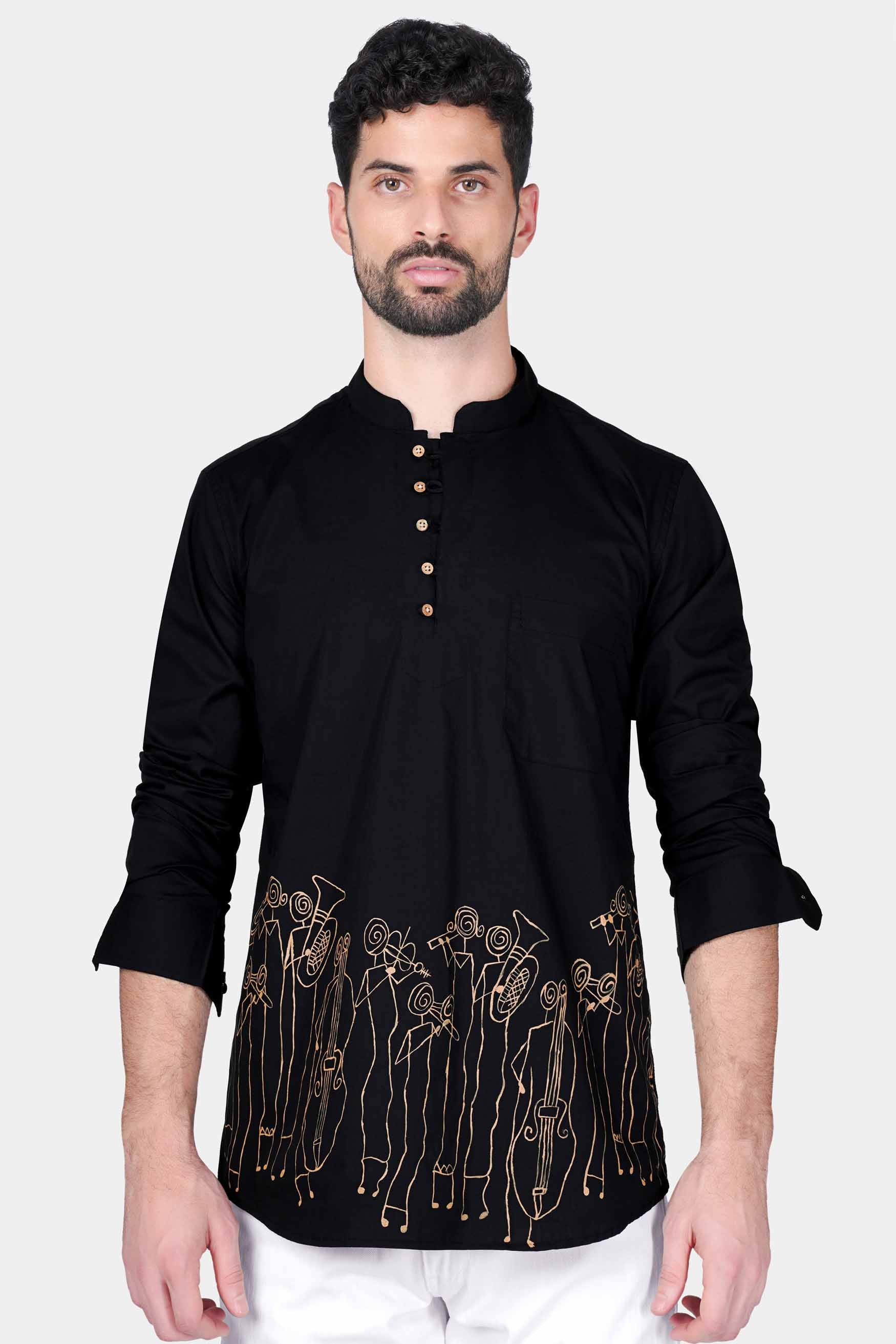 Jade Black Musicians Hand Painted Premium Cotton Designer Kurta Shirt 6735-KS-ART-38, 6735-KS-ART-H-38, 6735-KS-ART-39, 6735-KS-ART-H-39, 6735-KS-ART-40, 6735-KS-ART-H-40, 6735-KS-ART-42, 6735-KS-ART-H-42, 6735-KS-ART-44, 6735-KS-ART-H-44, 6735-KS-ART-46, 6735-KS-ART-H-46, 6735-KS-ART-48, 6735-KS-ART-H-48, 6735-KS-ART-50, 6735-KS-ART-H-50, 6735-KS-ART-52, 6735-KS-ART-H-52