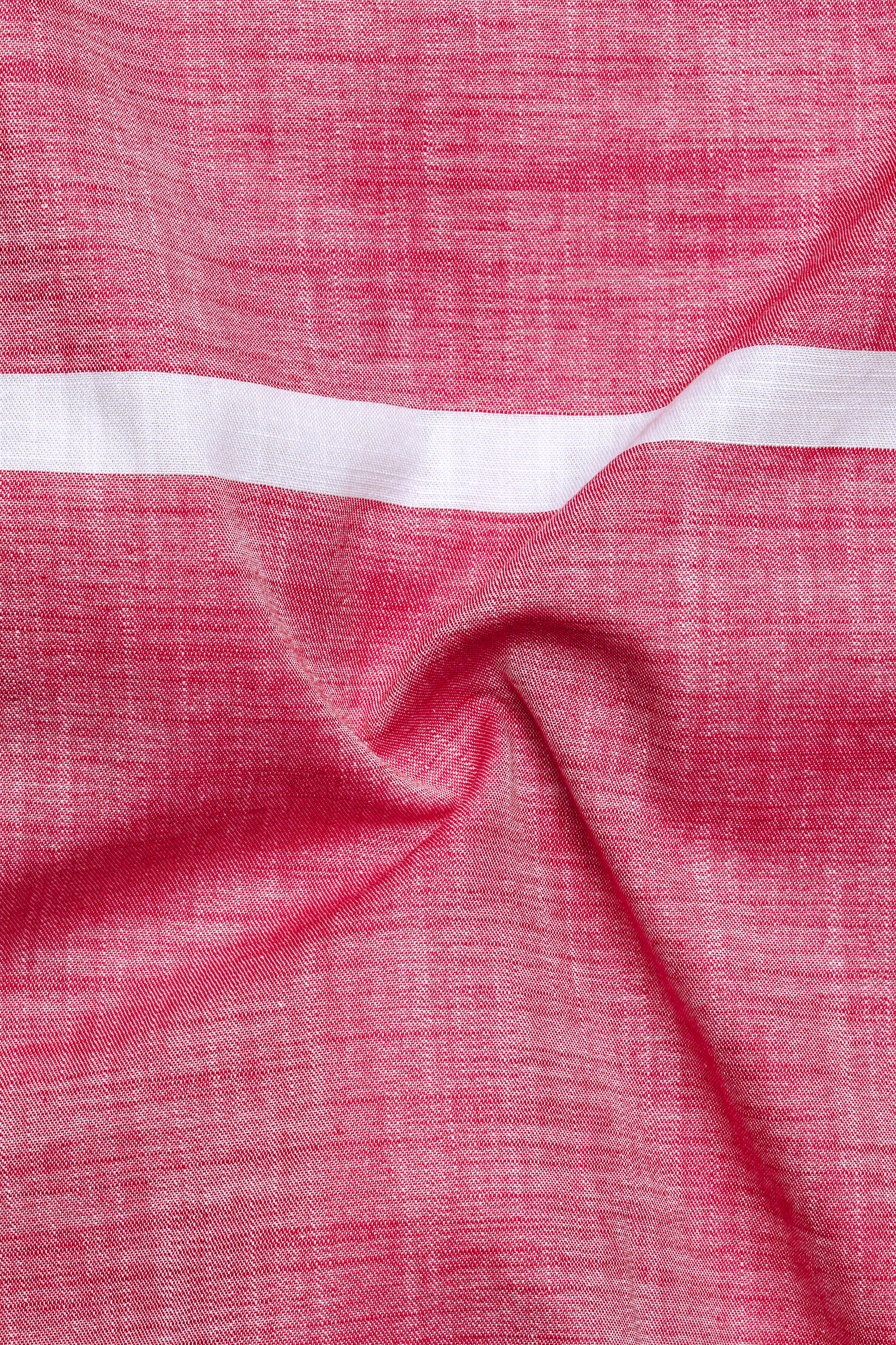 Salmon Pink and white Striped Chambray Shirt