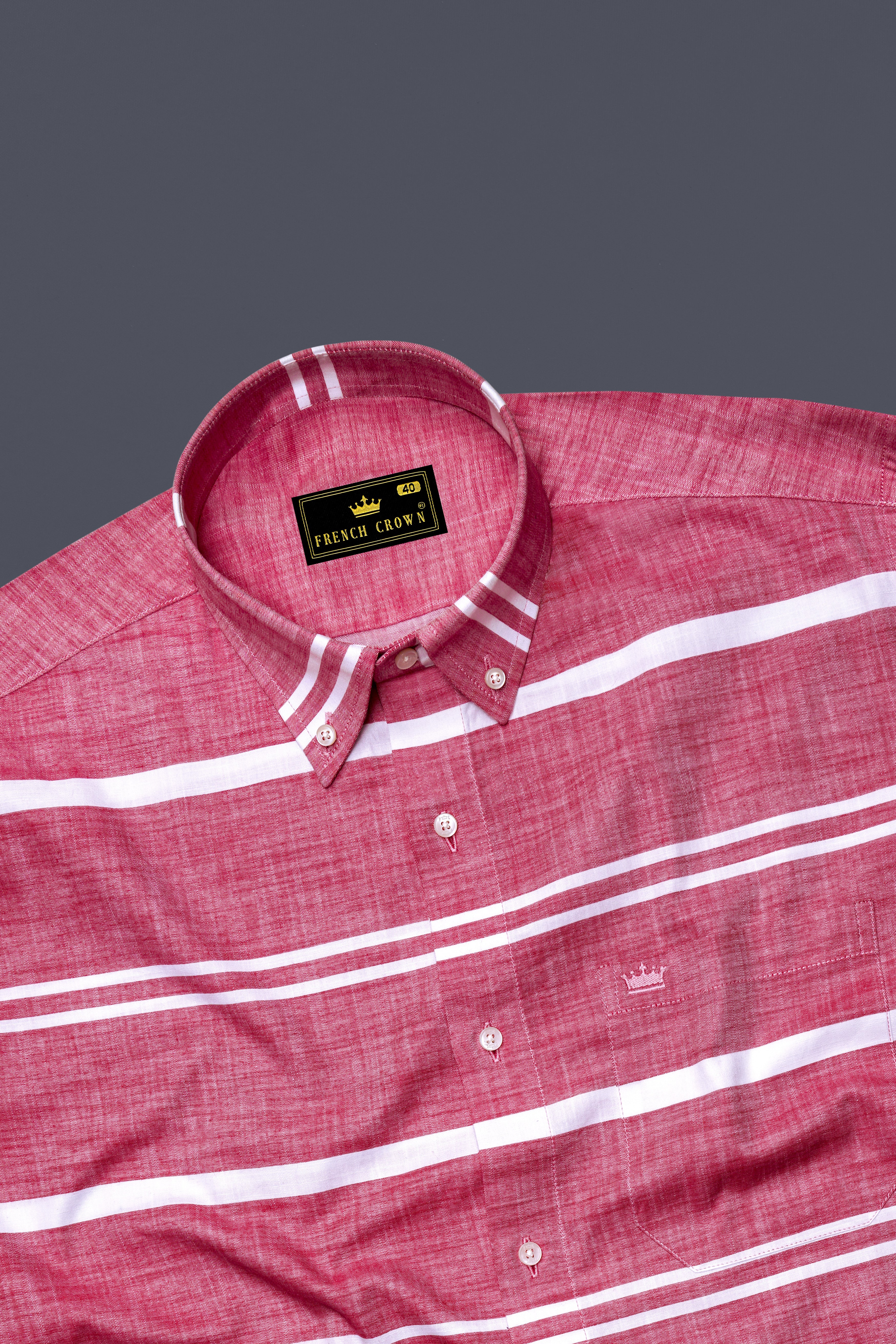 Salmon Pink and white Striped Chambray Shirt