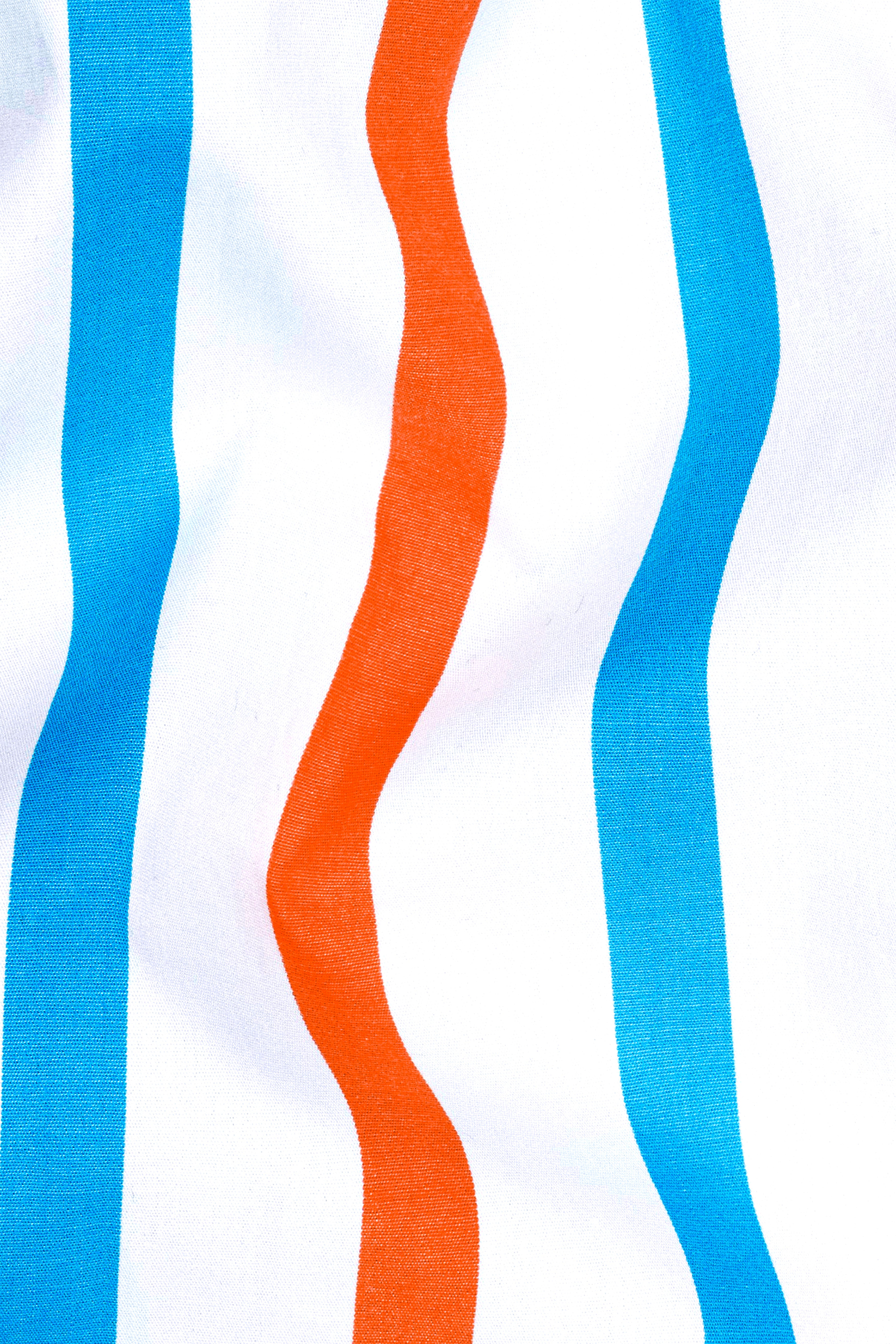 Cornflower Blue with Outrageous Orange Striped Premium Cotton Kurta Shirt