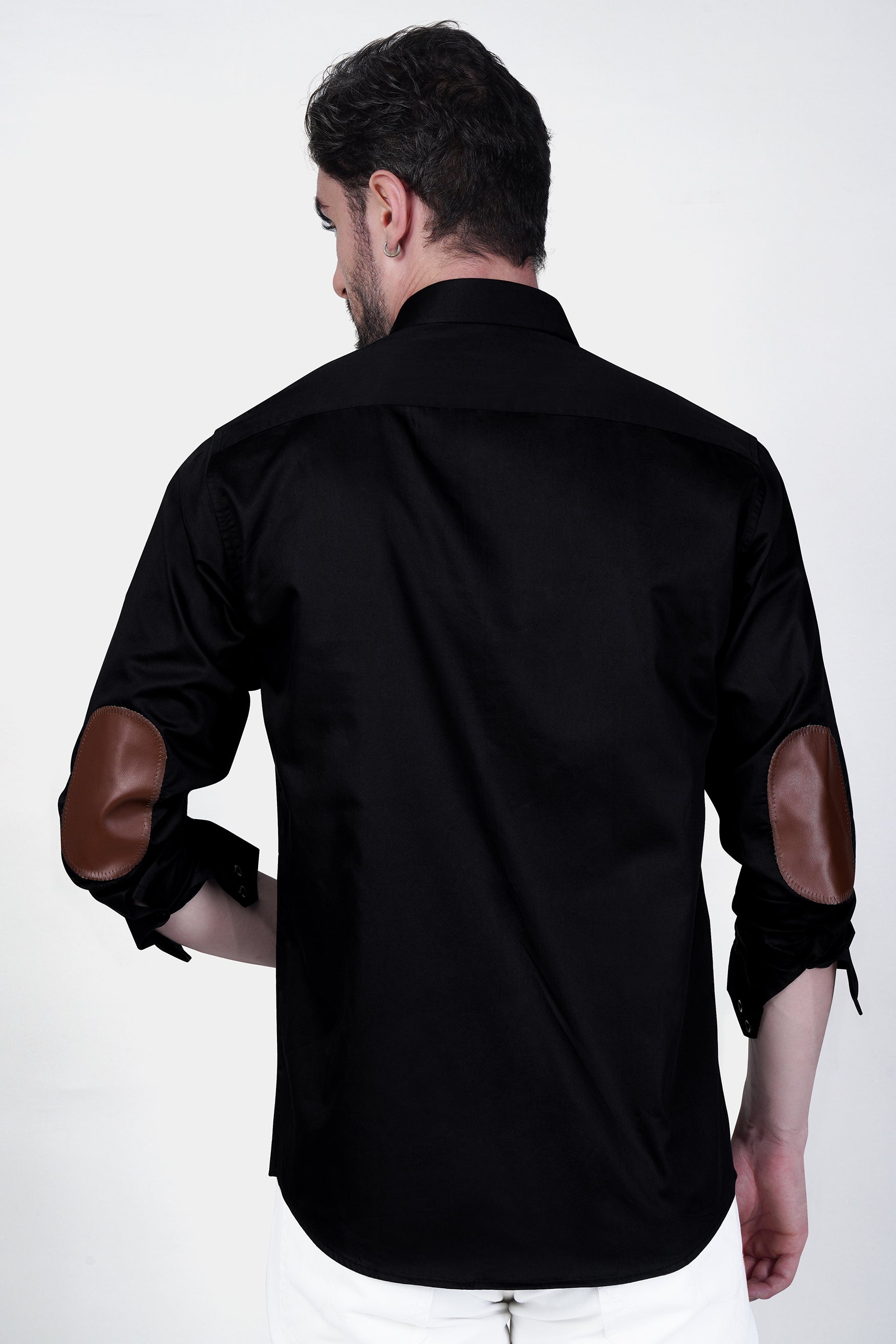 Jade Black leather elbow patch  Super Soft Premium Cotton Shirt