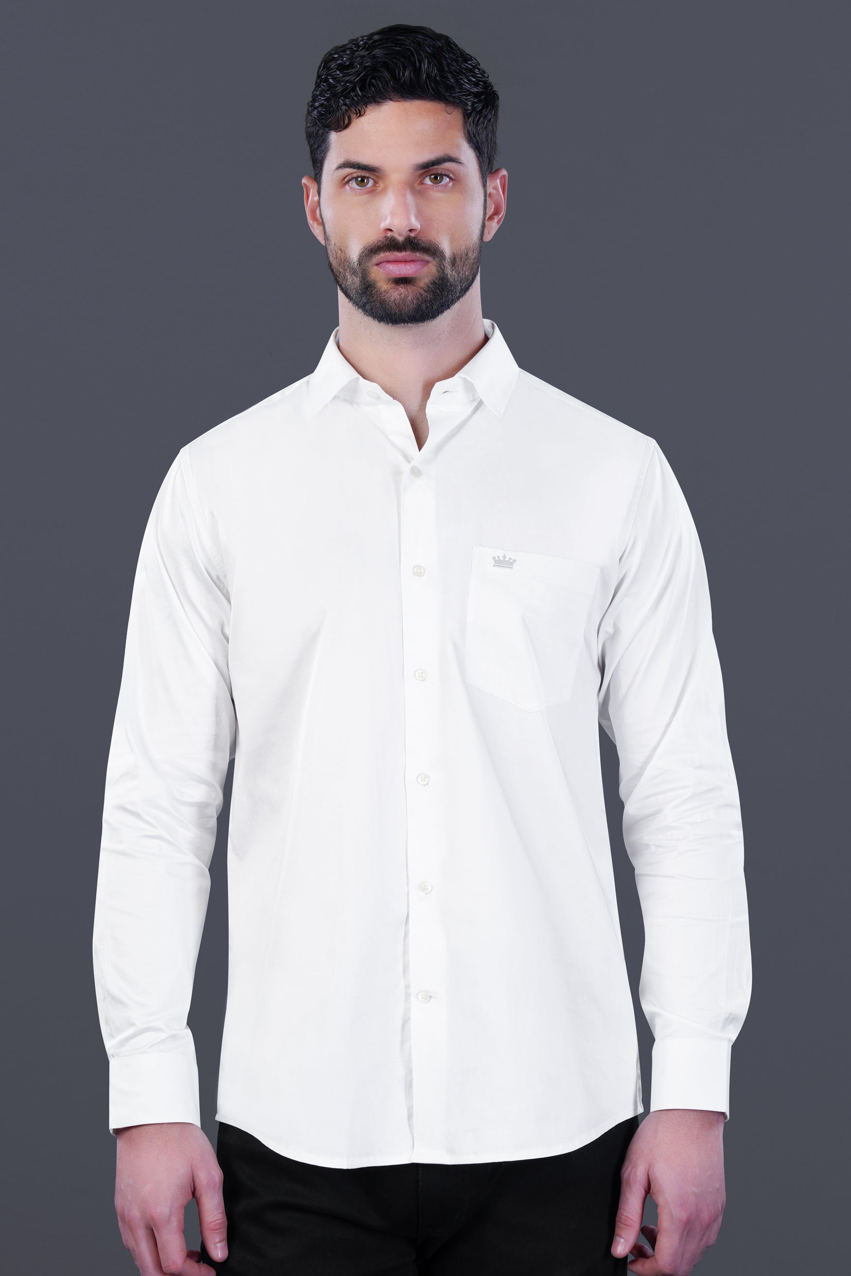 Bright White Subtle Sheen with leather elbow patch Super Soft Premium Cotton Shirt