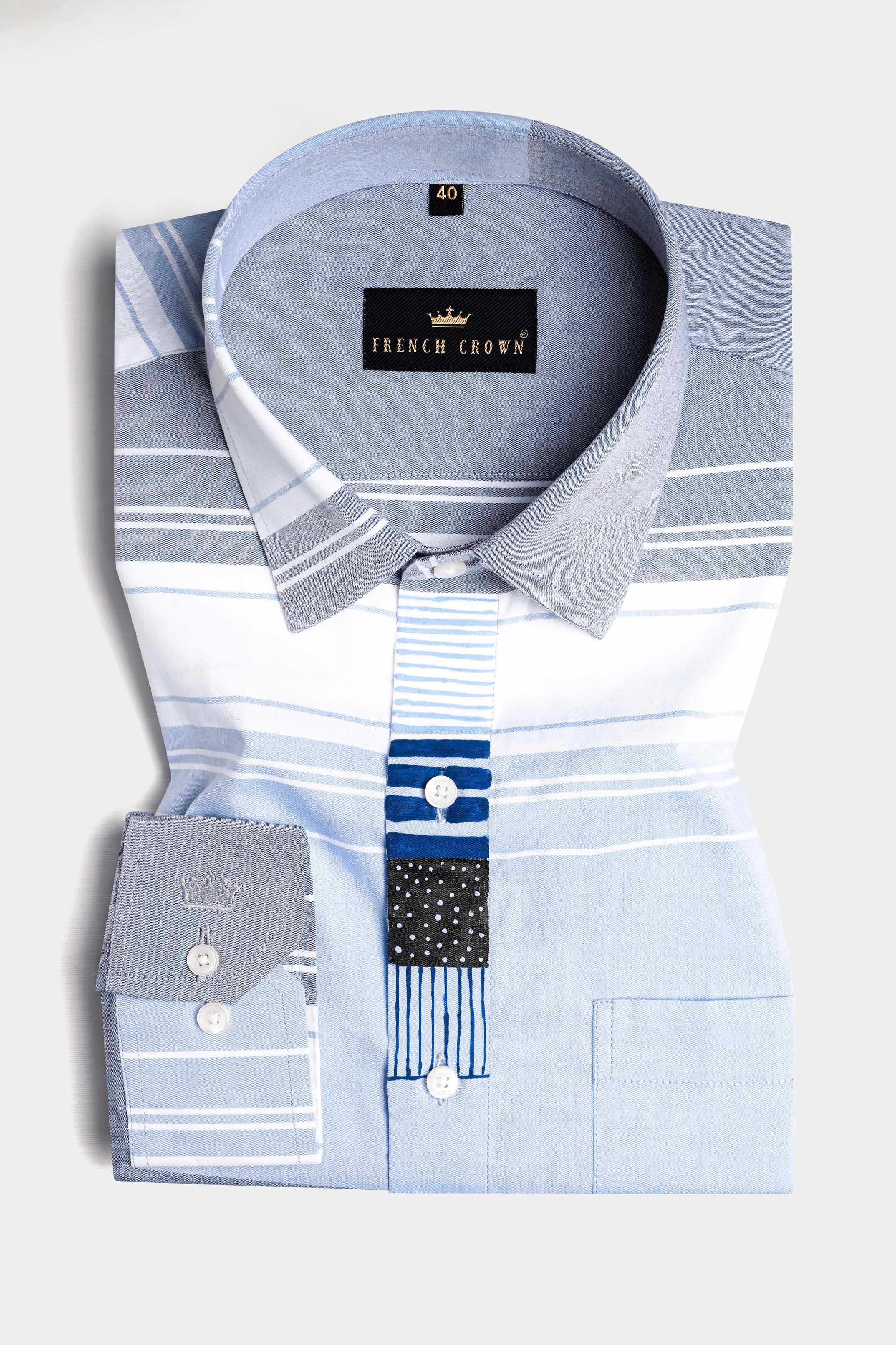 Platinum Blue and Aluminium Gray Striped with Hand Painted Premium Cotton Designer Shirt 6832-ART-38, 6832-ART-H-38, 6832-ART-39, 6832-ART-H-39, 6832-ART-40, 6832-ART-H-40, 6832-ART-42, 6832-ART-H-42, 6832-ART-44, 6832-ART-H-44, 6832-ART-46, 6832-ART-H-46, 6832-ART-48, 6832-ART-H-48, 6832-ART-50, 6832-ART-H-50, 6832-ART-52, 6832-ART-H-52