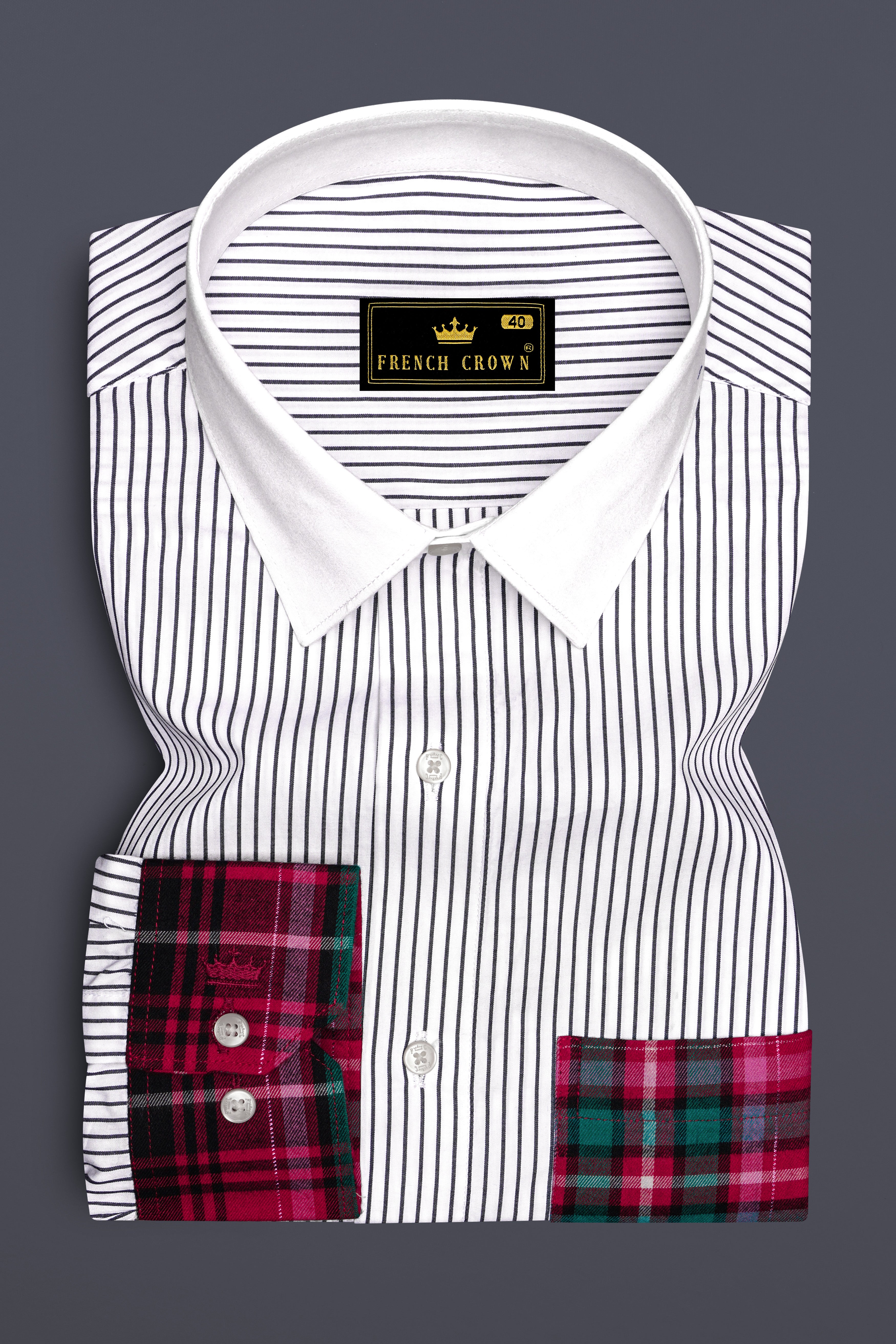 White and Debian Red Multicolored Premium Cotton Shirt