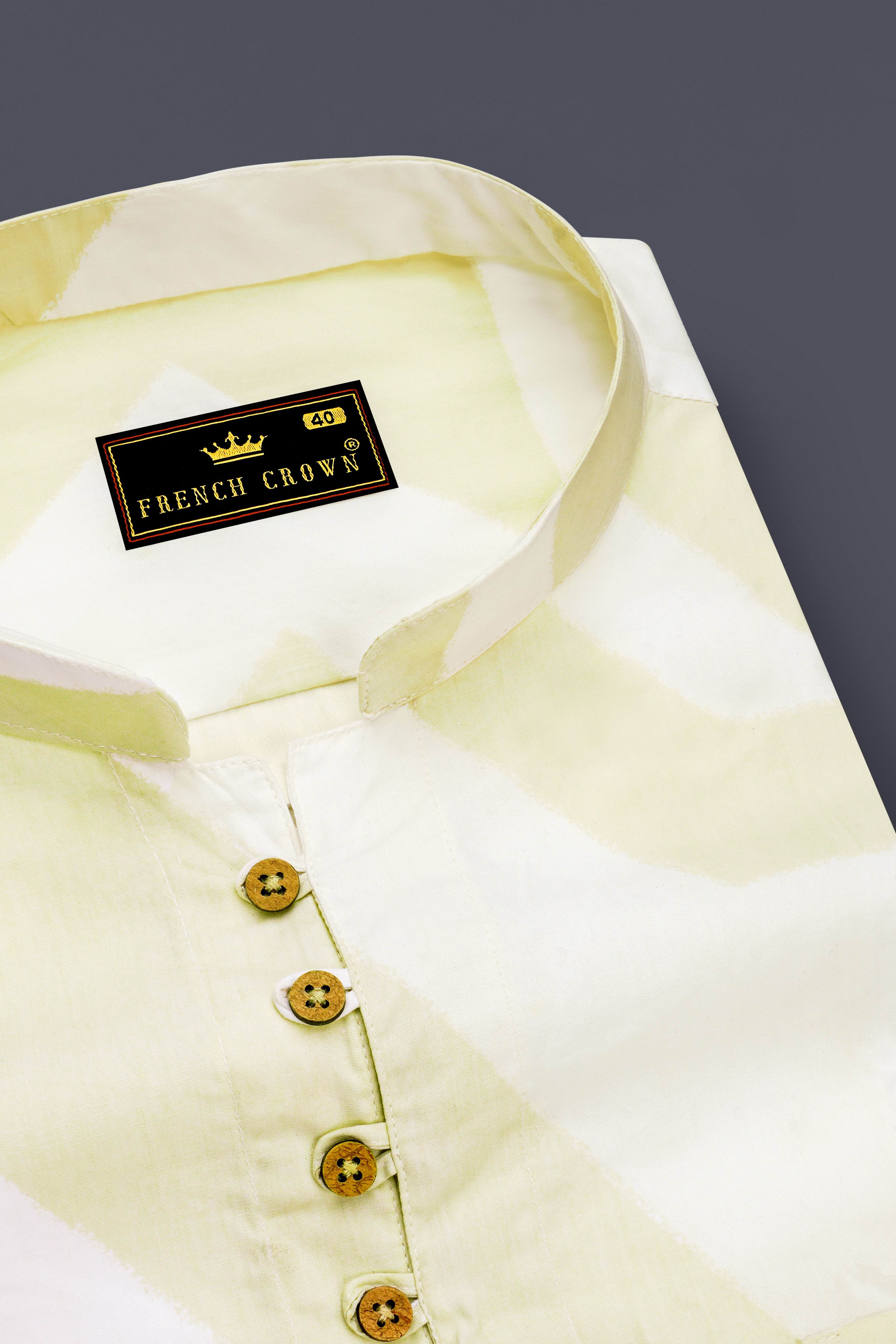 Colonial yellow and White abstract Printed Twill Premium Cotton Kurta Shirt