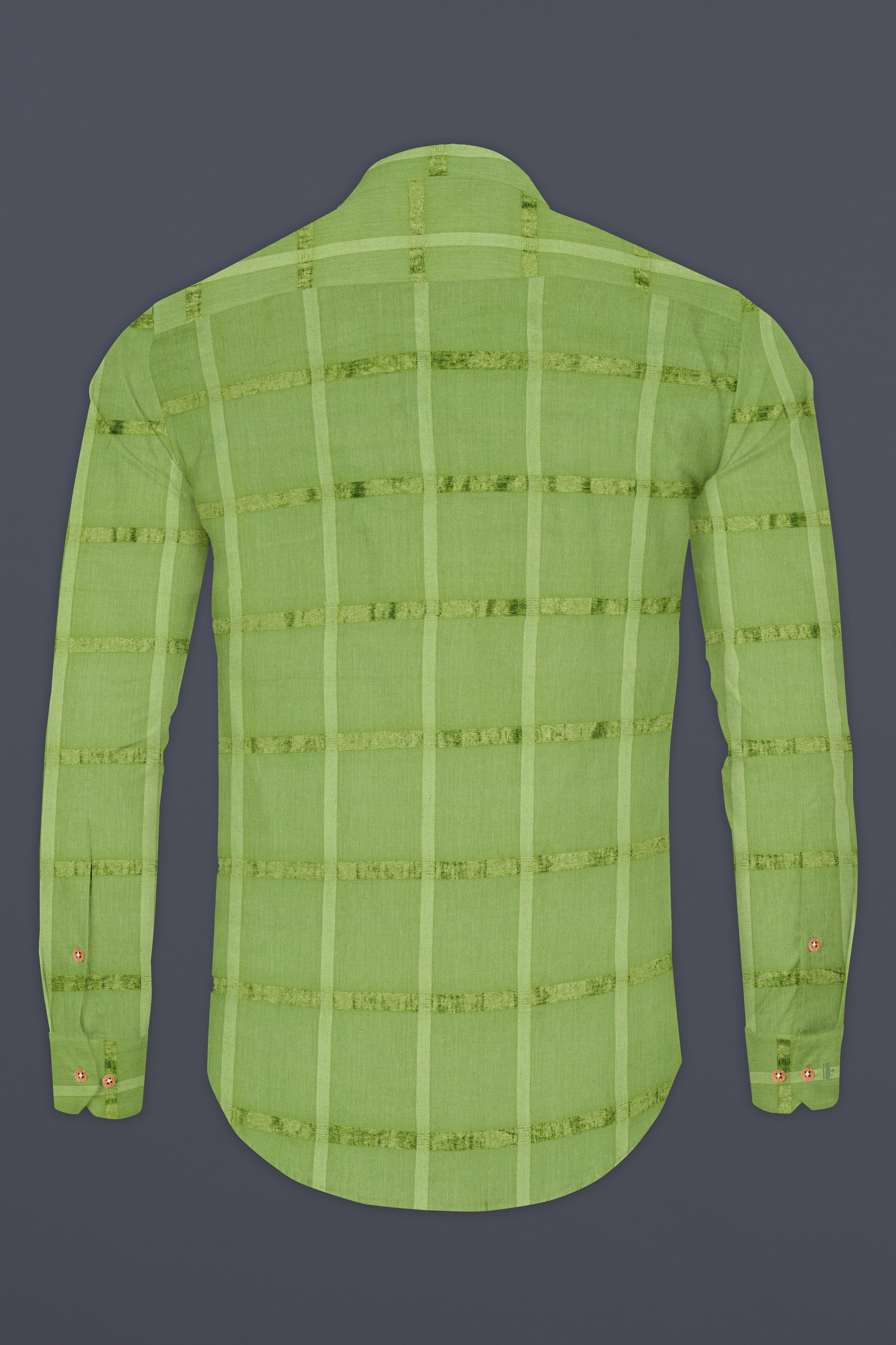 Asparagus Green Velvet Windowpane Dobby Textured Premium Giza Cotton Kurta Shirt