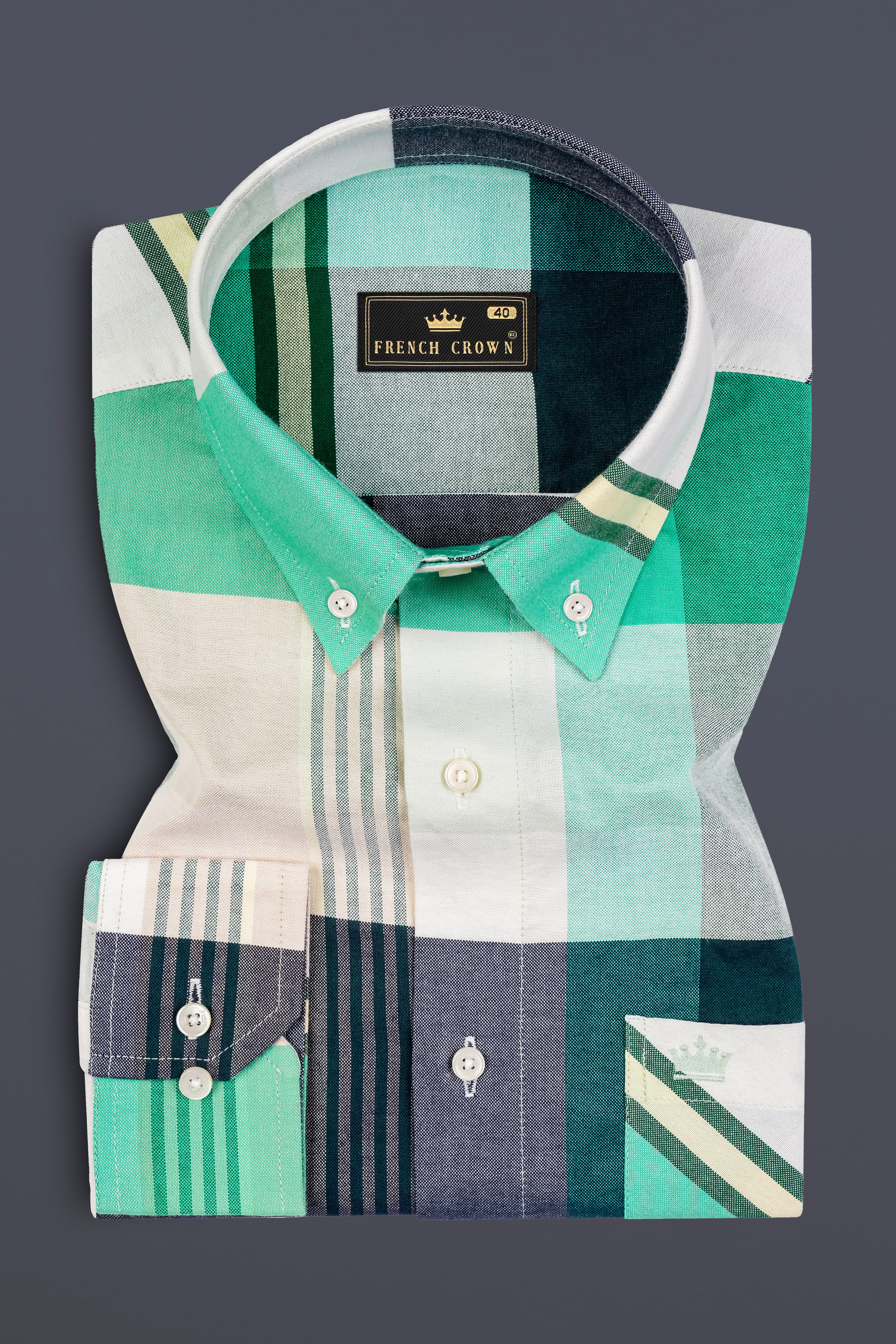 Wenge Gray with Eden Green Multicolour Royal Oxford Shirt