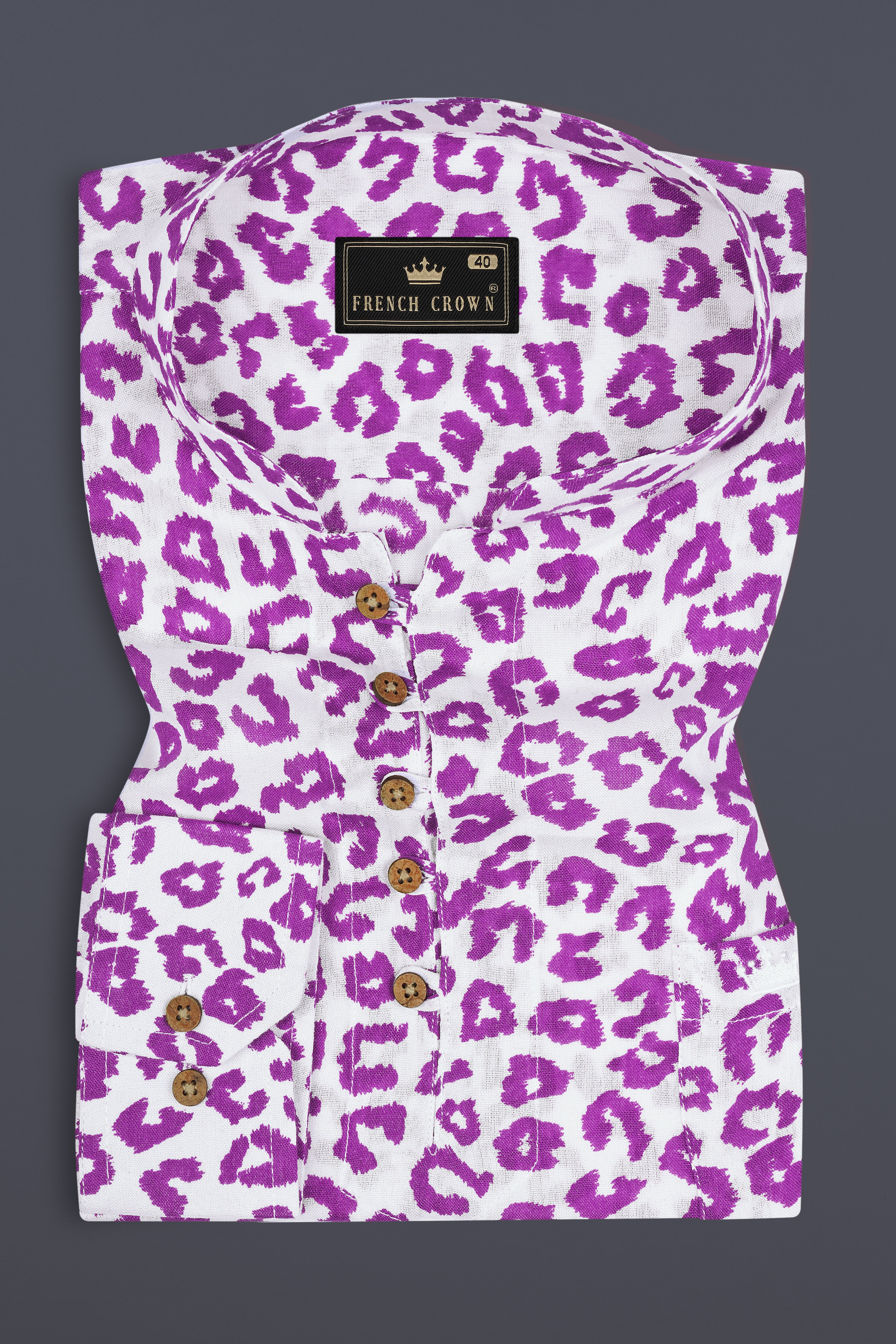 Bright White with Tapestry Pink Cheetah Printed Lightweight Premium Tencel Kurta Shirt