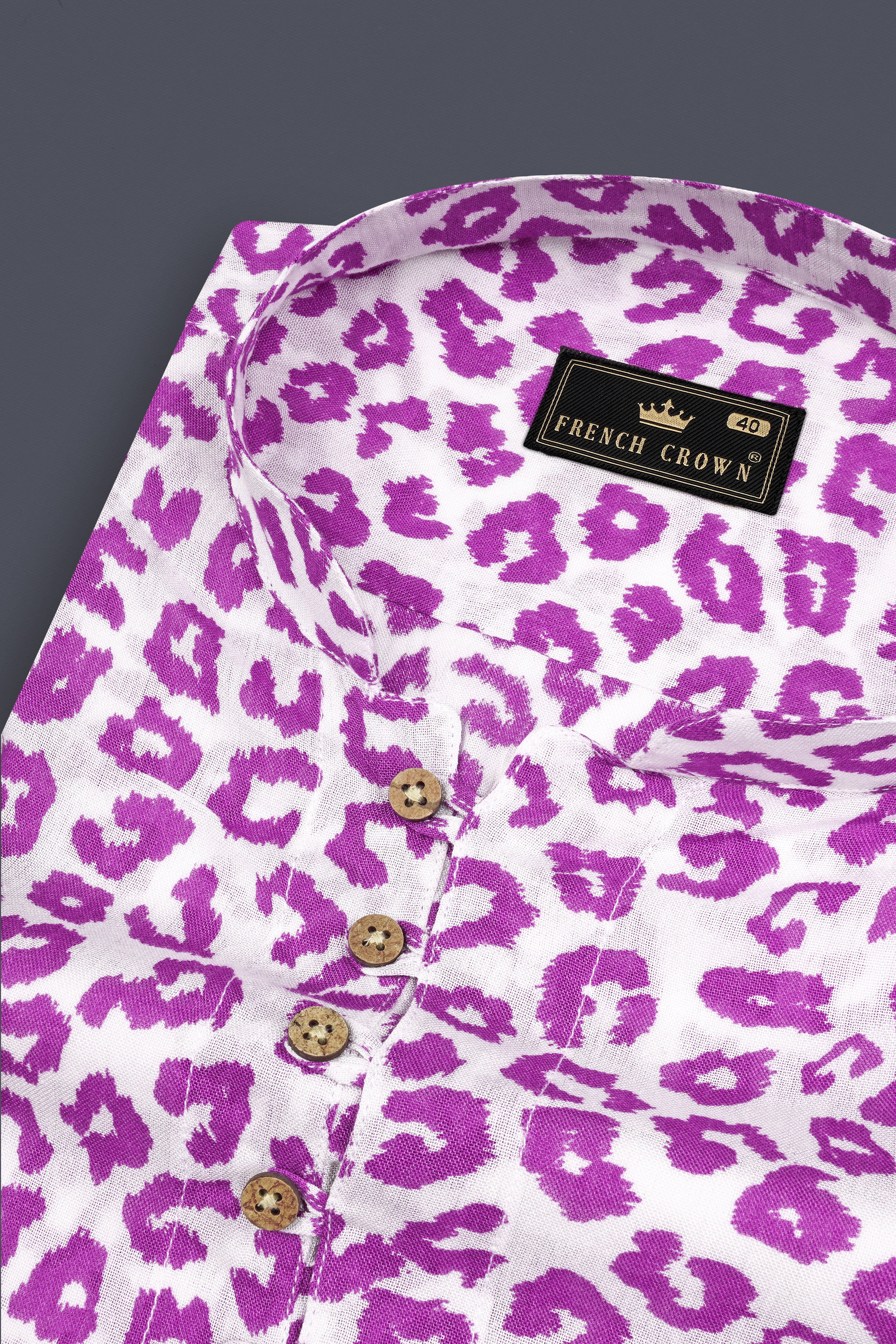 Bright White with Tapestry Pink Cheetah Printed Lightweight Premium Tencel Kurta Shirt