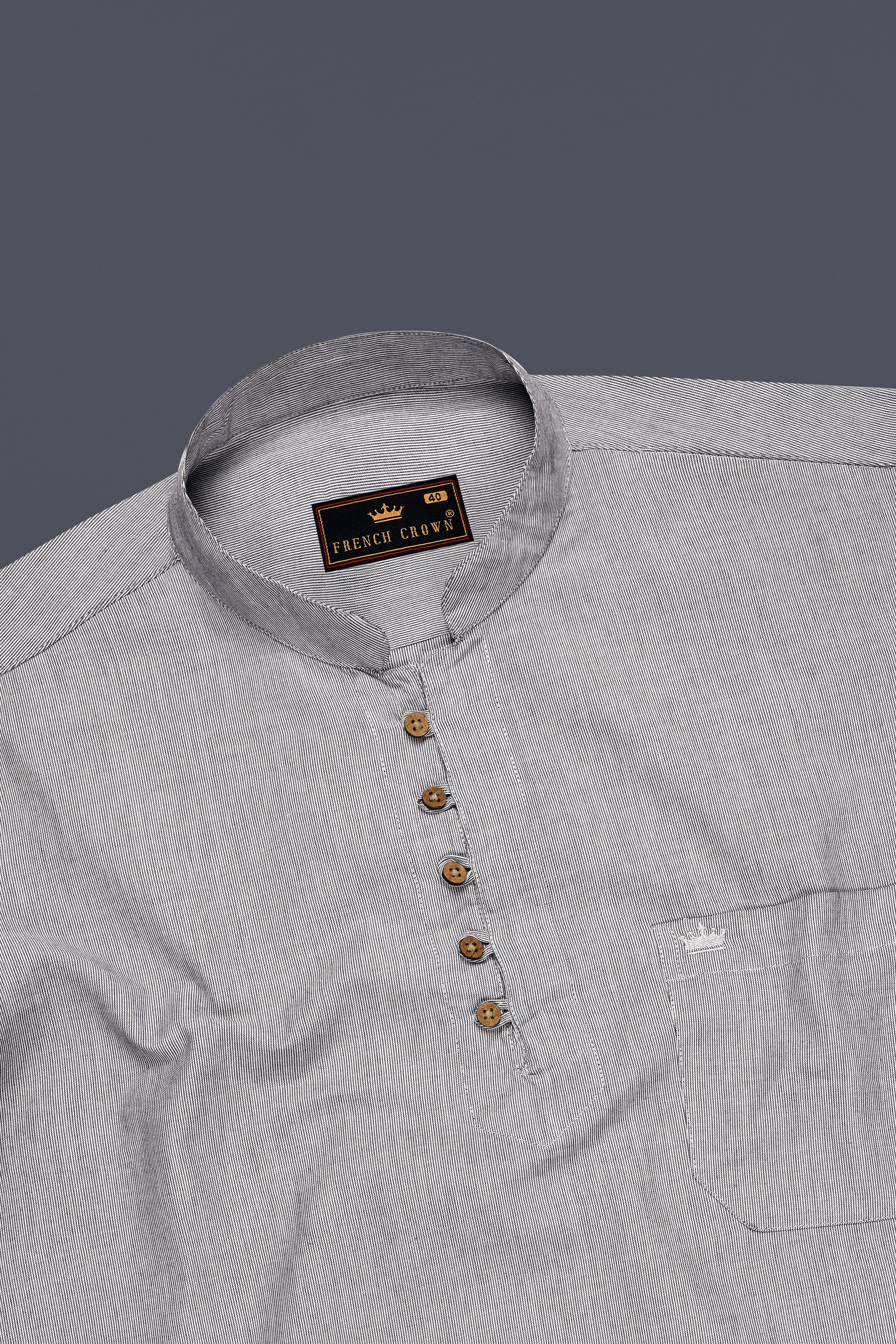 Wenge Gray Pinstriped Premium Cotton Kurta Shirt