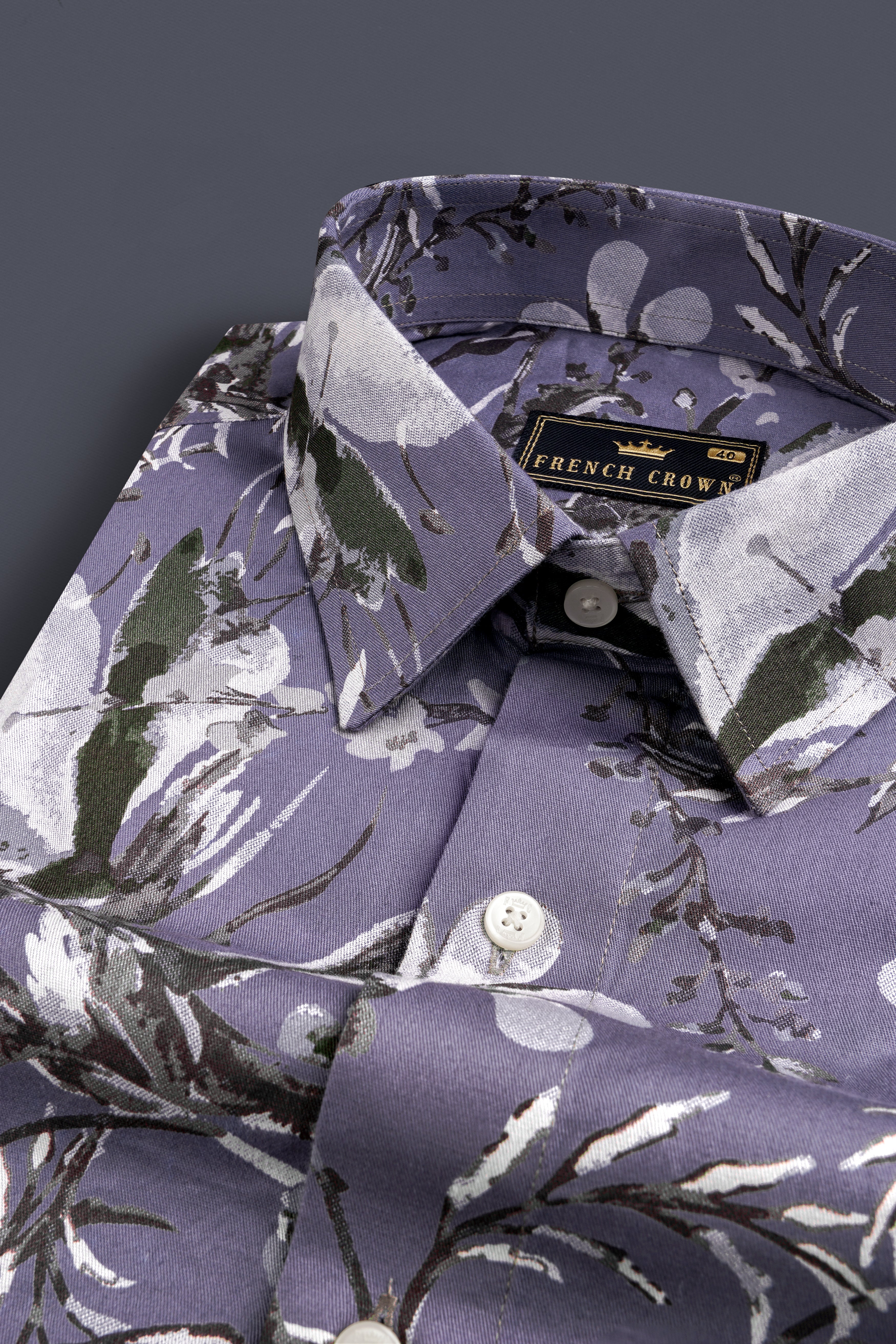 White and Bouquet Purple Floral Printed Super Soft Premium Cotton designer Shirt