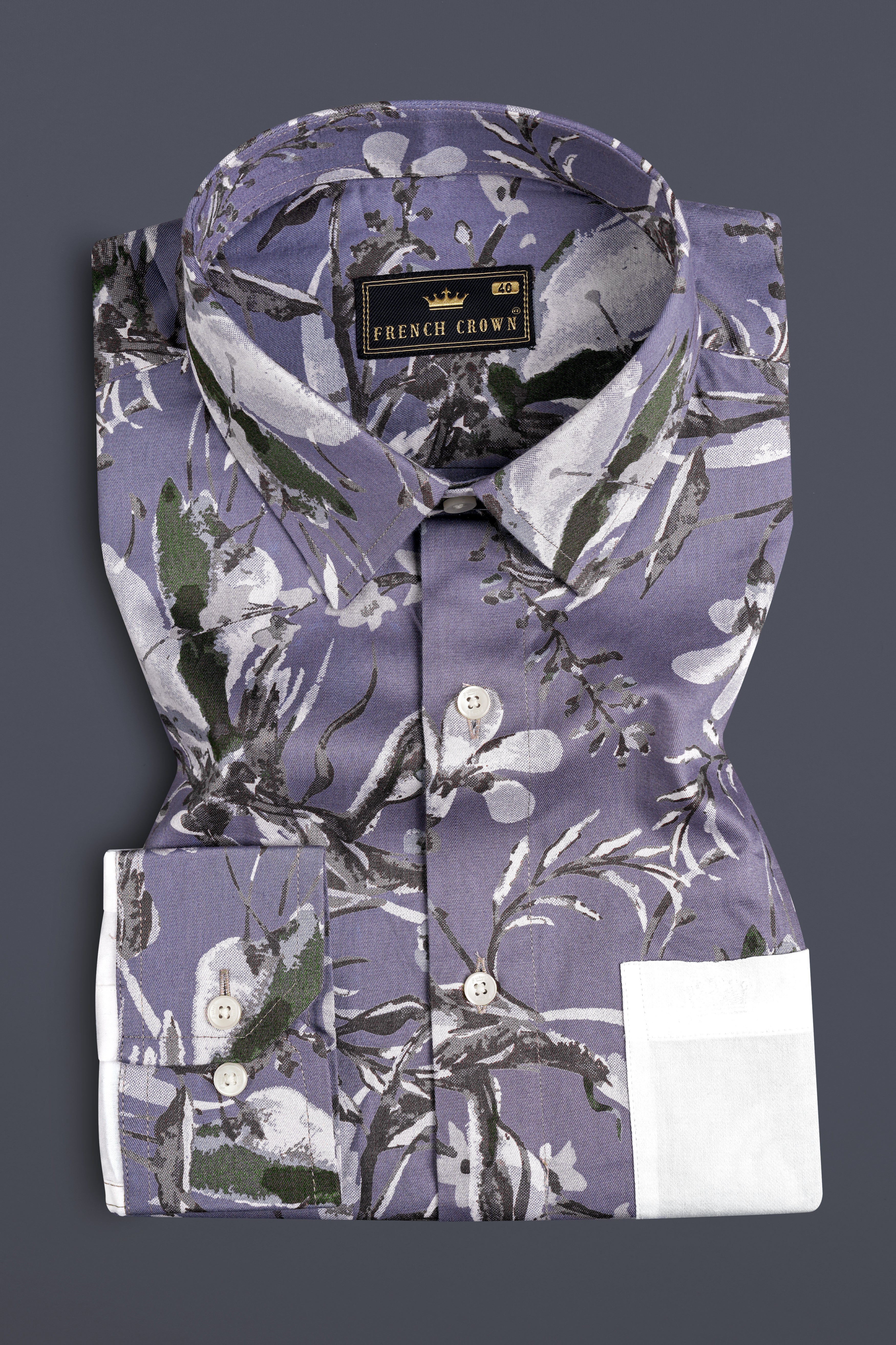 White and Bouquet Purple Floral Printed Super Soft Premium Cotton designer Shirt