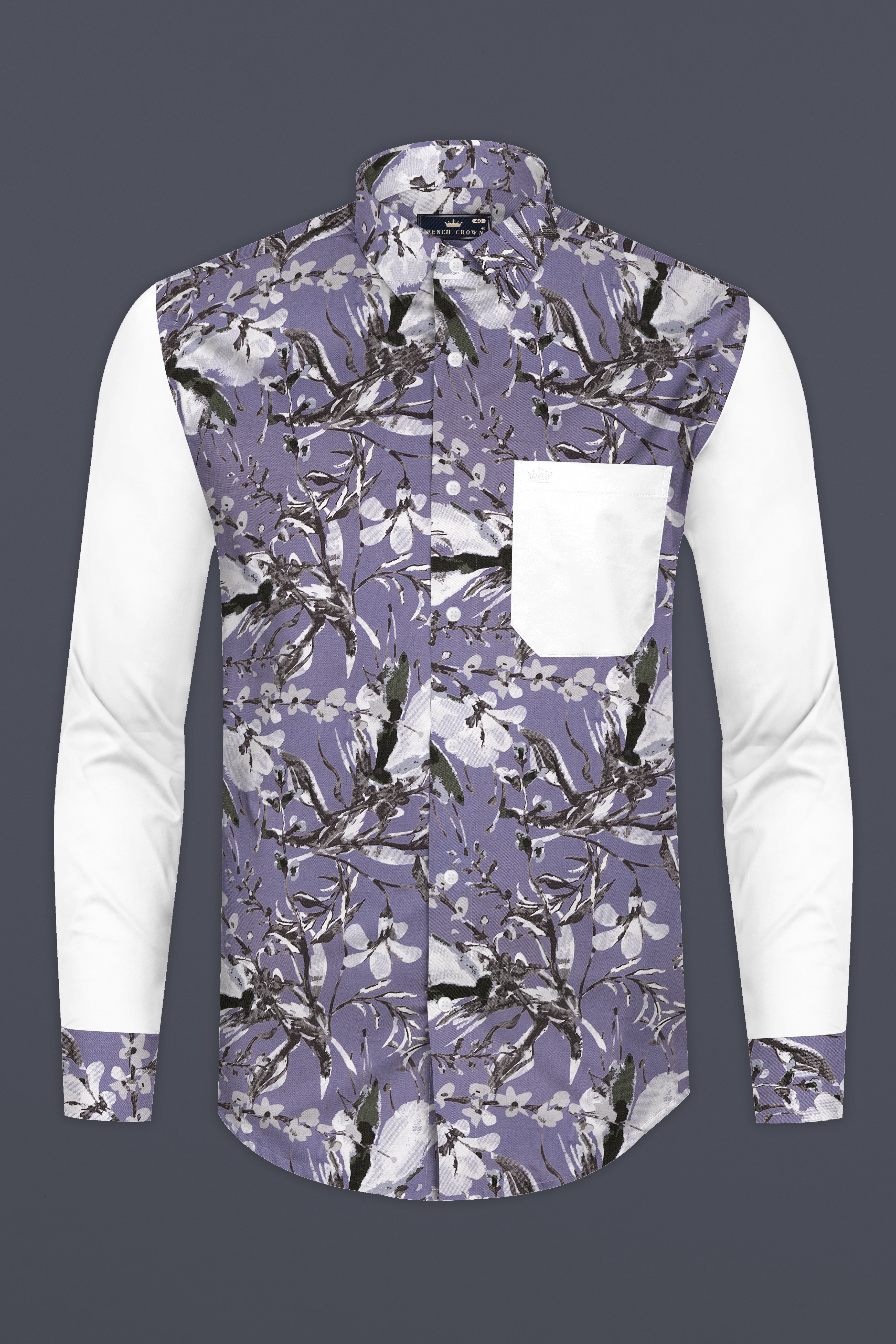 White and Bouquet Purple Floral Printed Super Soft Premium Cotton designer Shirt