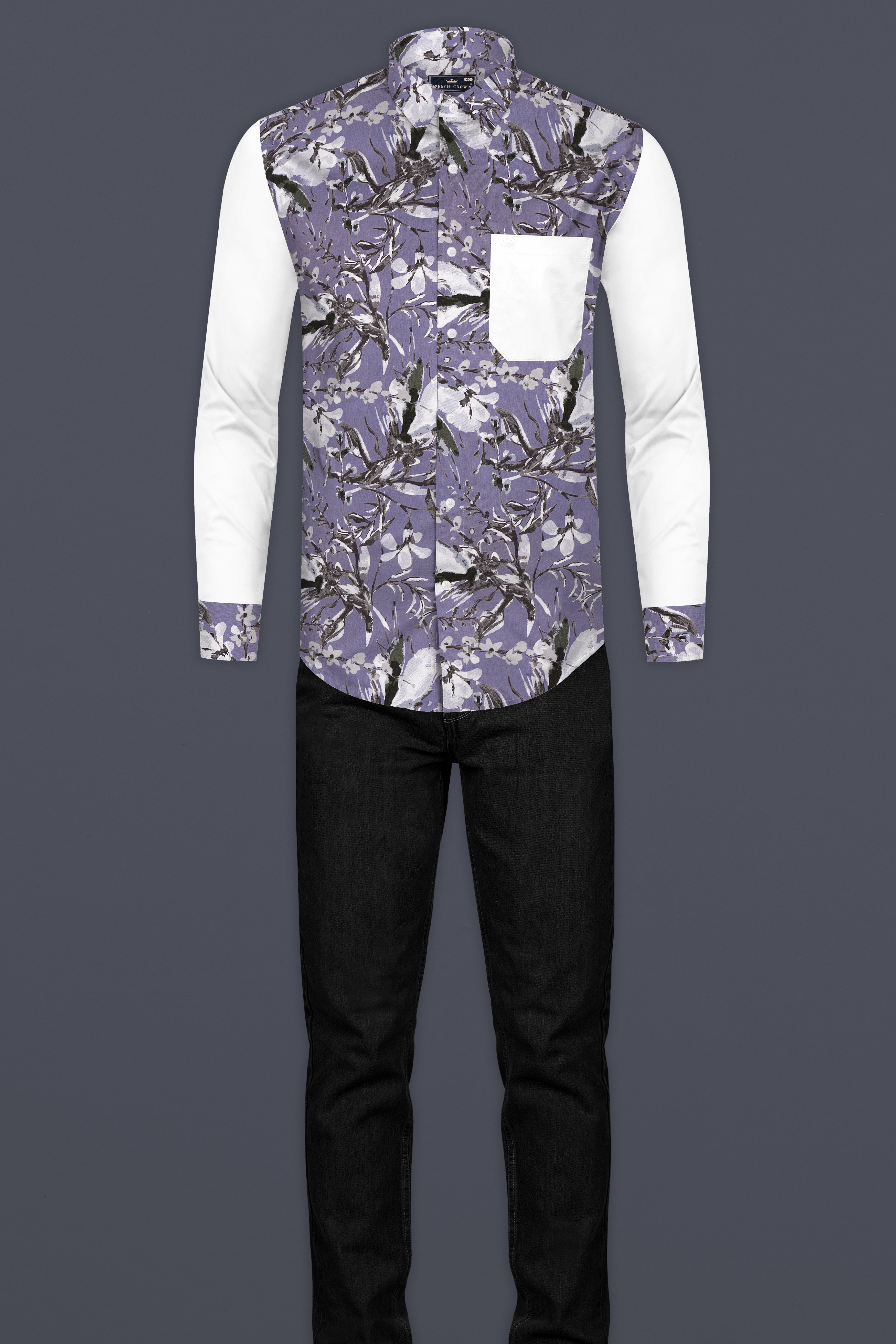 White and Bouquet Purple Floral Printed Super Soft Premium Cotton designer Shirt