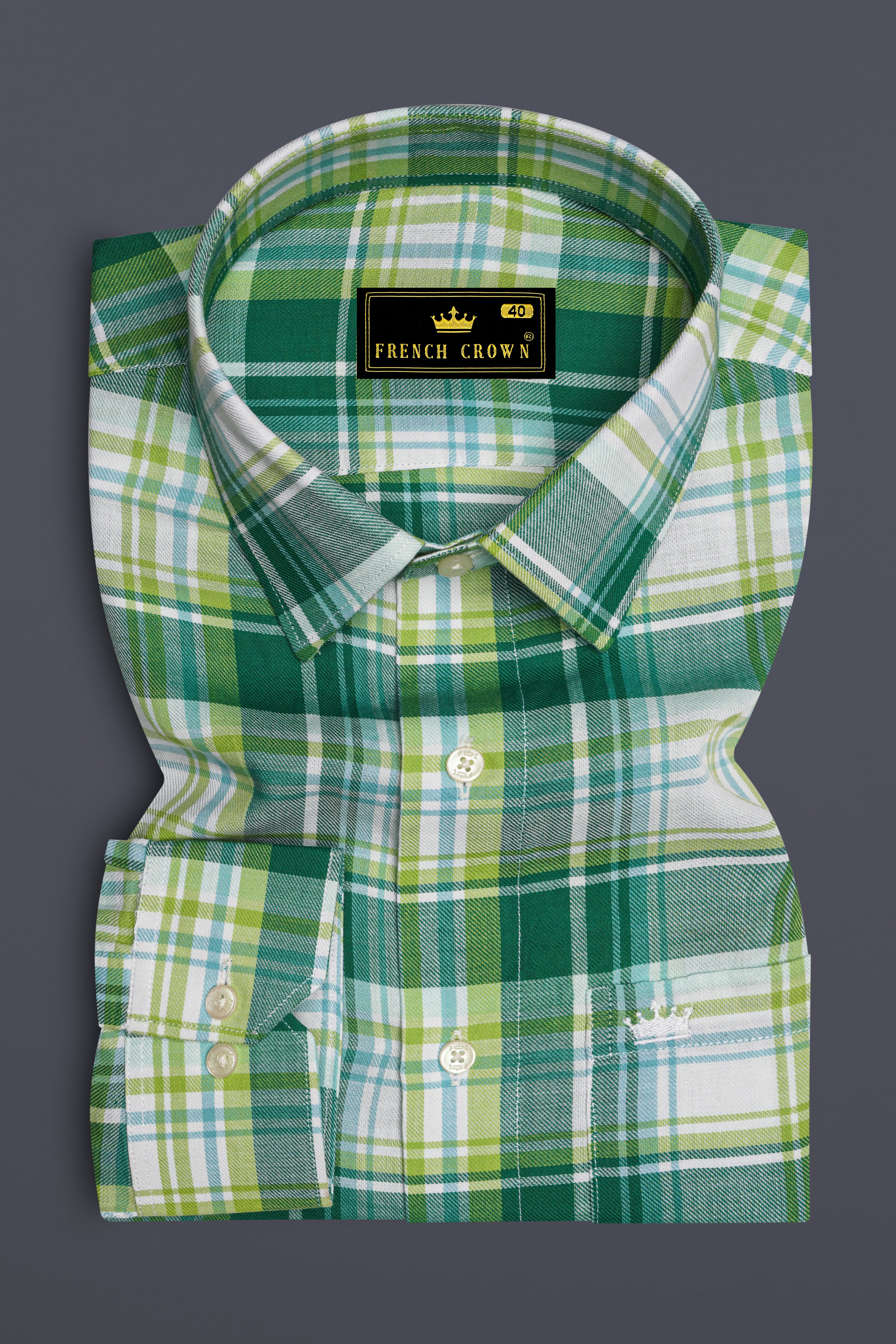 Eucalyptus Green and Light Sage Green Twill Plaid Premium Cotton Shirt
