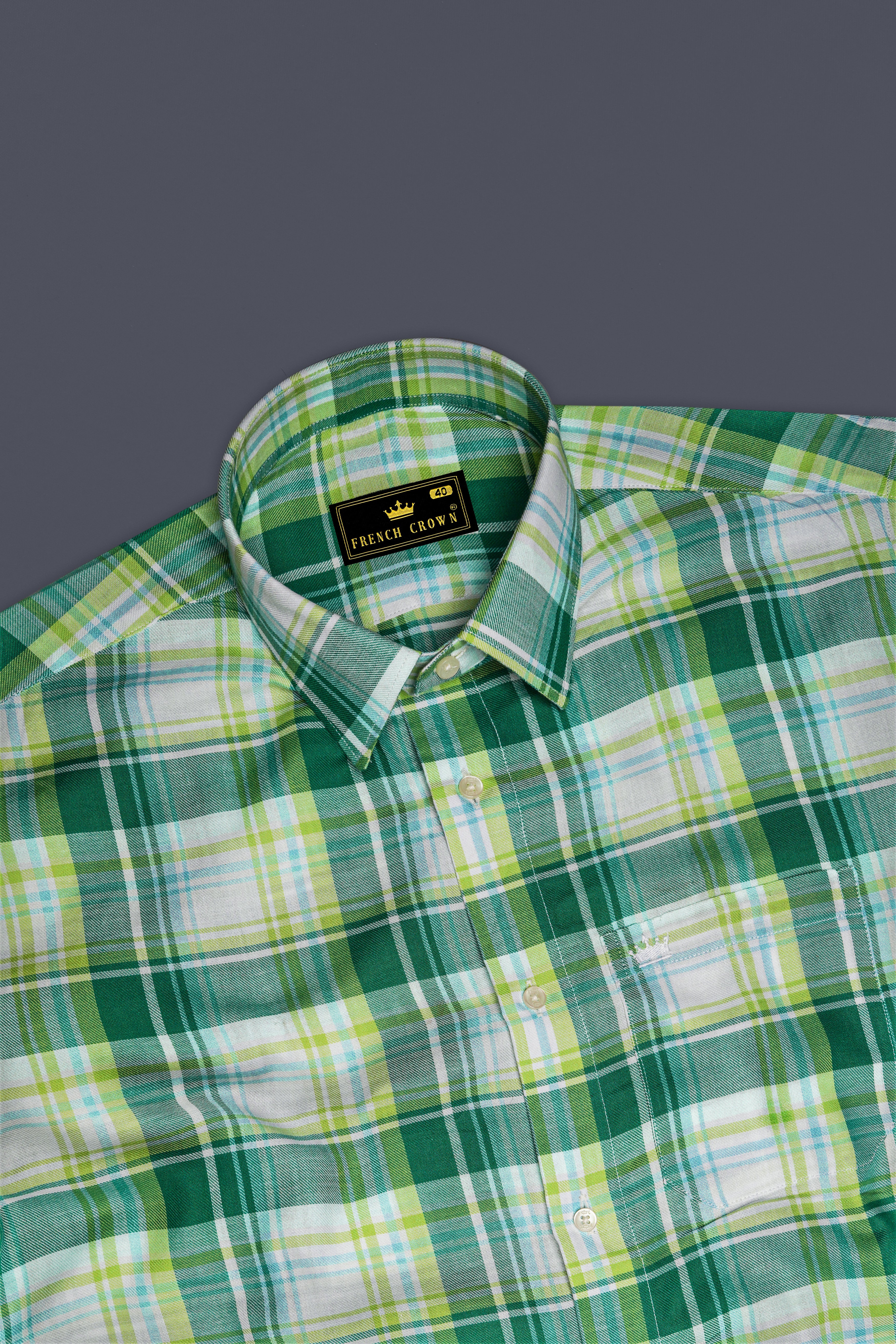 Eucalyptus Green and Light Sage Green Twill Plaid Premium Cotton Shirt