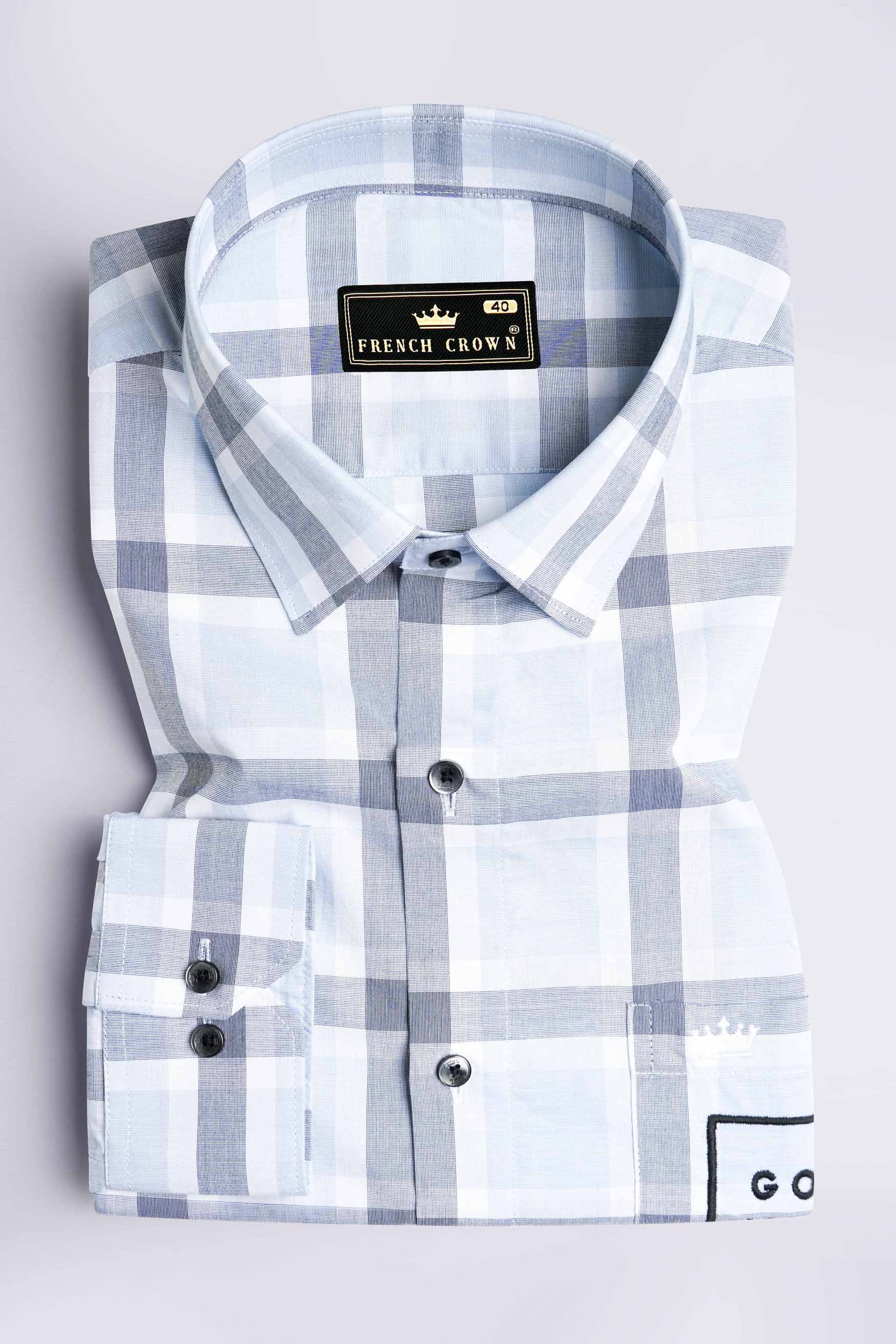 Bright White with Manatee Gray Checkered Embroidered Premium Cotton Designer Shirt 7098-BLK-E172-38, 7098-BLK-E172-H-38, 7098-BLK-E172-39, 7098-BLK-E172-H-39, 7098-BLK-E172-40, 7098-BLK-E172-H-40, 7098-BLK-E172-42, 7098-BLK-E172-H-42, 7098-BLK-E172-44, 7098-BLK-E172-H-44, 7098-BLK-E172-46, 7098-BLK-E172-H-46, 7098-BLK-E172-48, 7098-BLK-E172-H-48, 7098-BLK-E172-50, 7098-BLK-E172-H-50, 7098-BLK-E172-52, 7098-BLK-E172-H-52