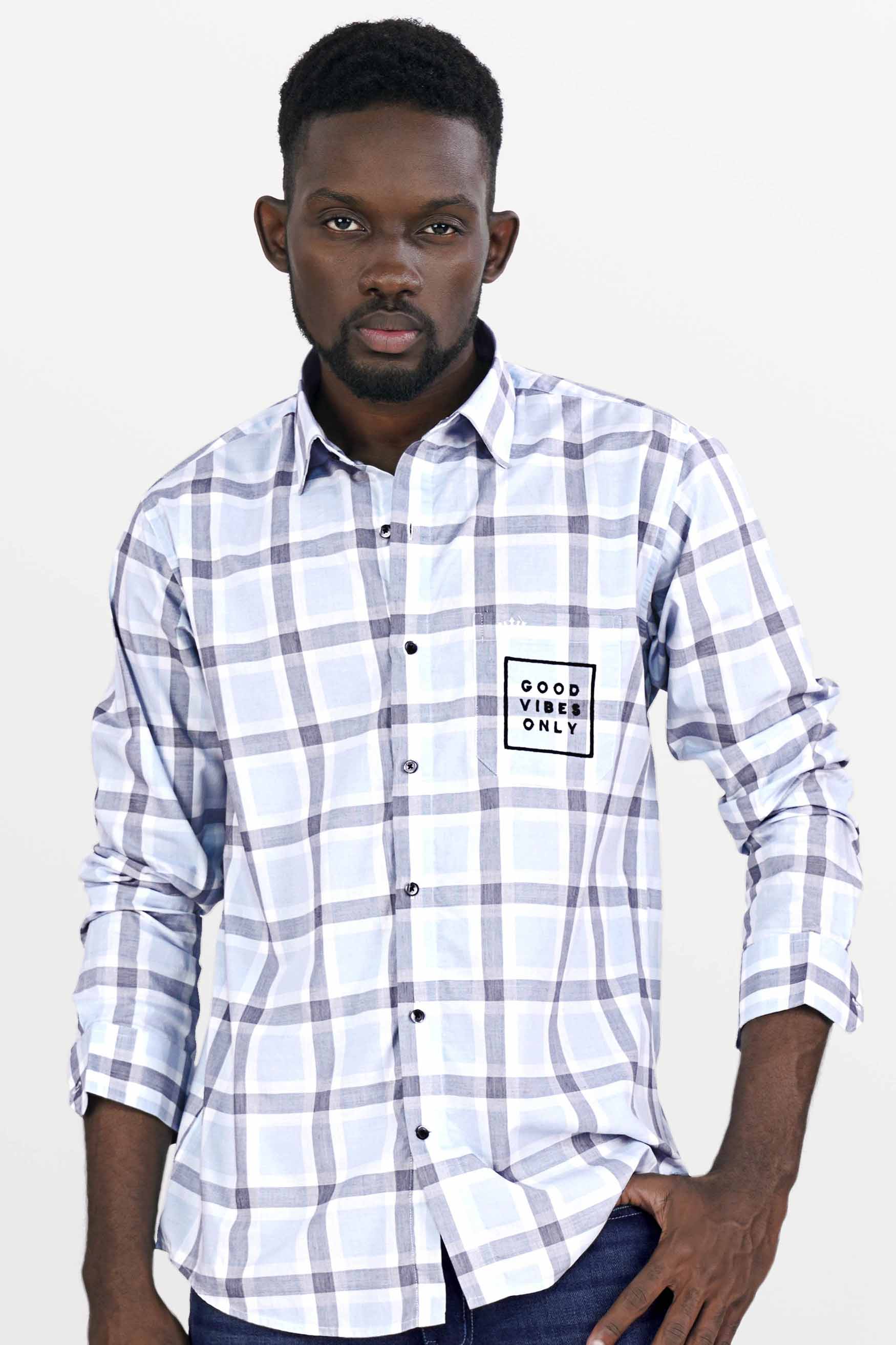 Bright White with Manatee Gray Checkered Embroidered Premium Cotton Designer Shirt 7098-BLK-E172-38, 7098-BLK-E172-H-38, 7098-BLK-E172-39, 7098-BLK-E172-H-39, 7098-BLK-E172-40, 7098-BLK-E172-H-40, 7098-BLK-E172-42, 7098-BLK-E172-H-42, 7098-BLK-E172-44, 7098-BLK-E172-H-44, 7098-BLK-E172-46, 7098-BLK-E172-H-46, 7098-BLK-E172-48, 7098-BLK-E172-H-48, 7098-BLK-E172-50, 7098-BLK-E172-H-50, 7098-BLK-E172-52, 7098-BLK-E172-H-52