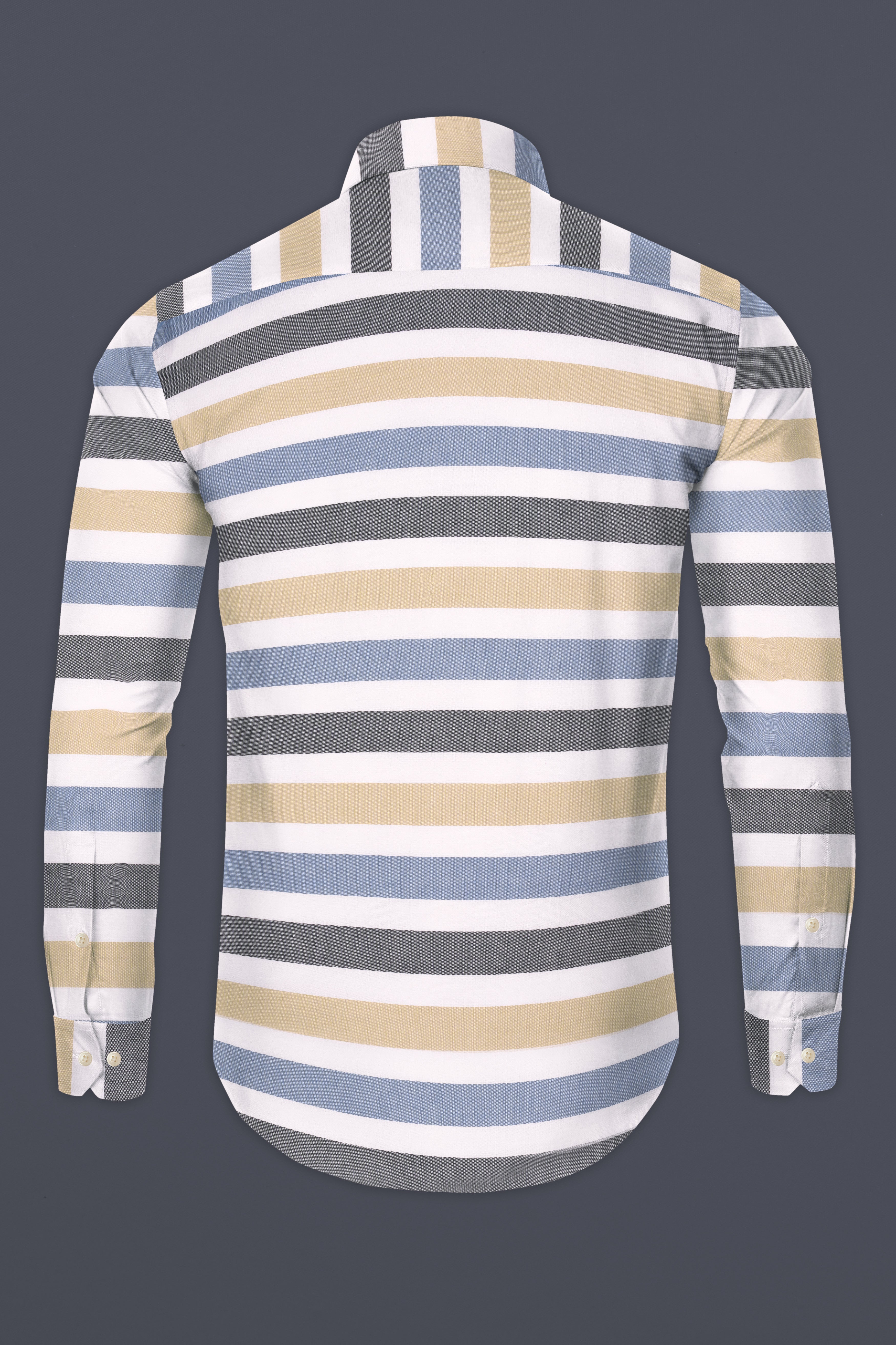 Bright White with Periwinkle Blue Multicolour Horizontal Striped Royal Oxford Shirt