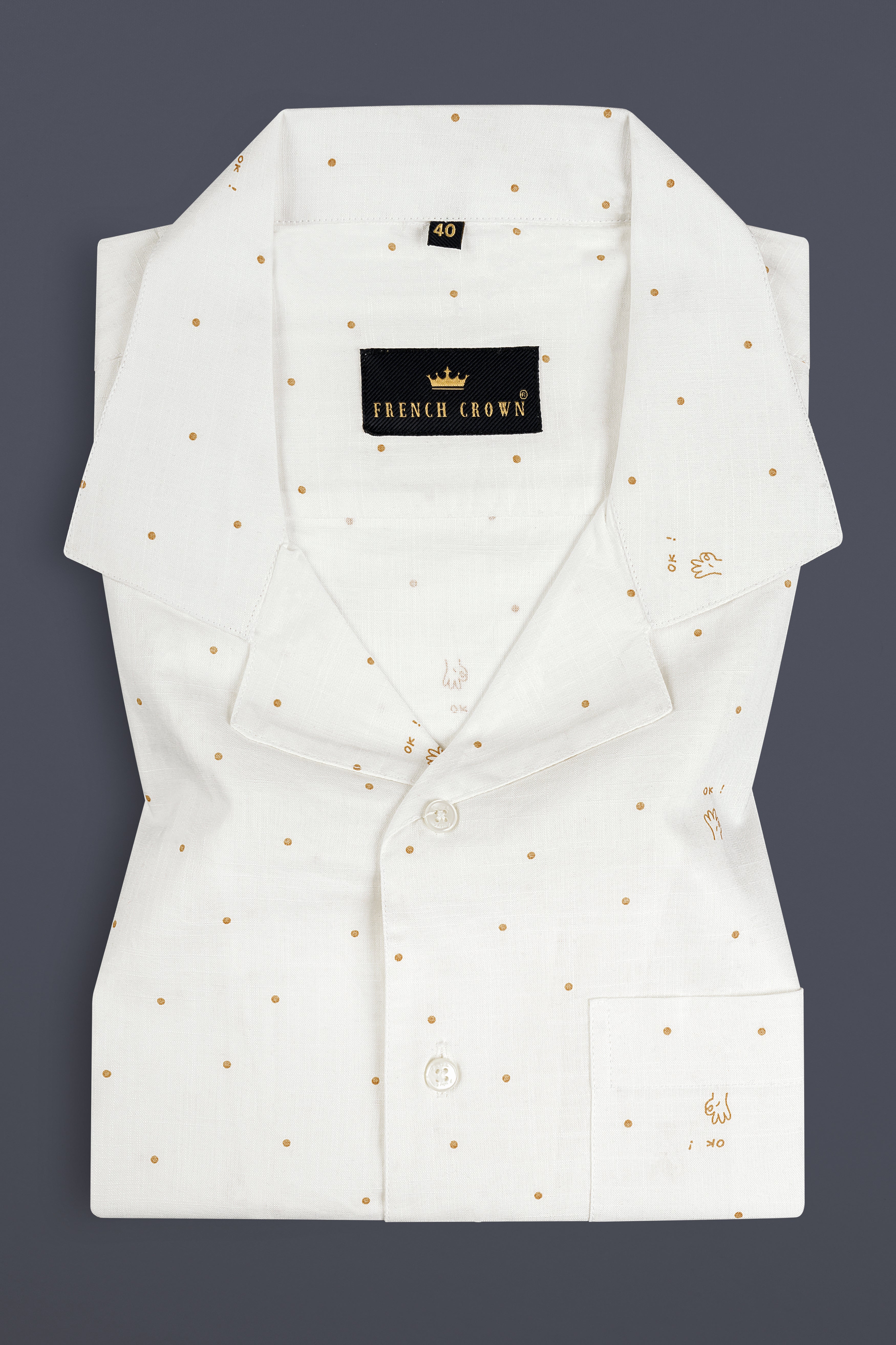 Bright White With Pale Taupe Ok Printed Chambray Shirt