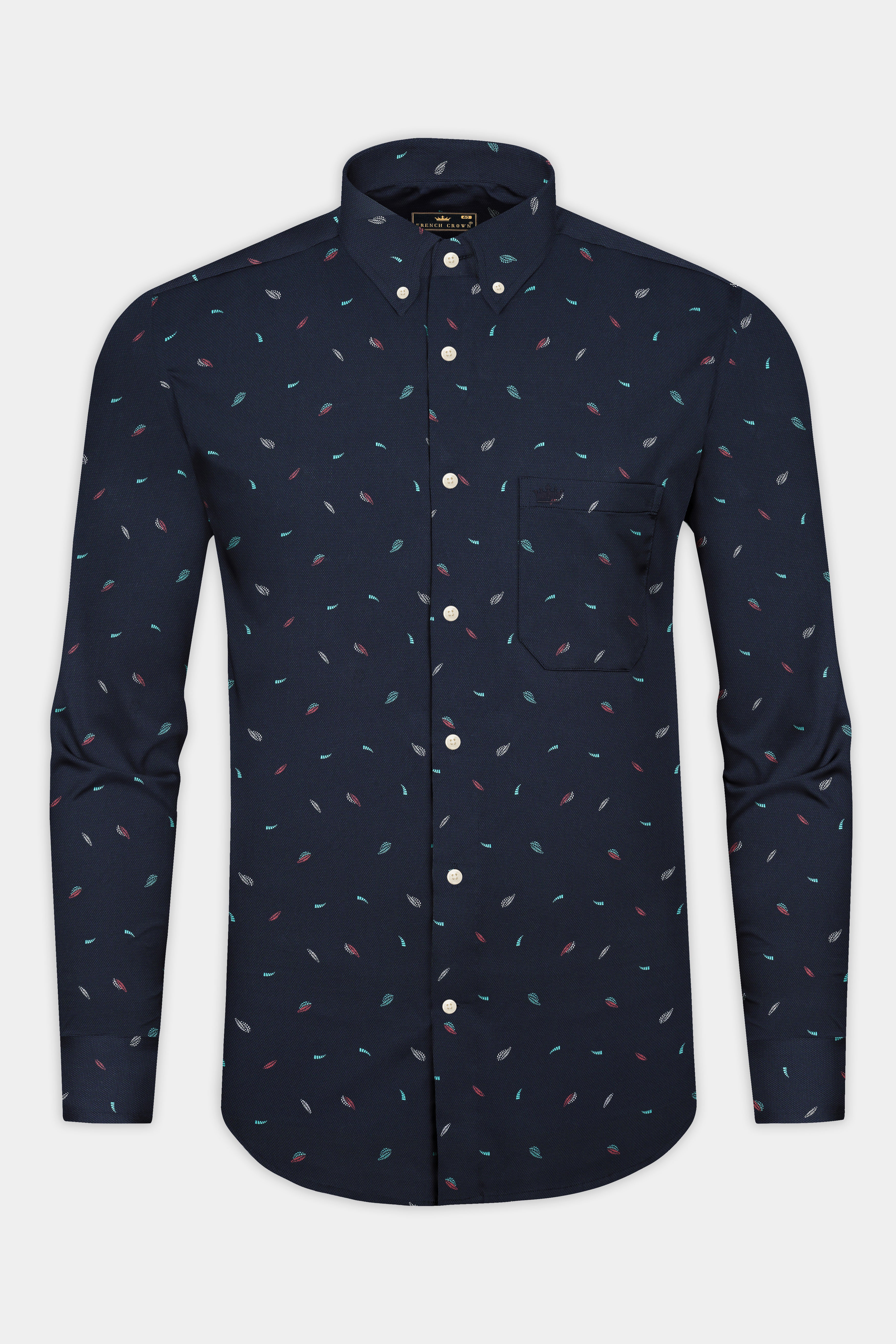 Ebony Blue Leaves Dobby Textured Premium Giza Cotton Shirt