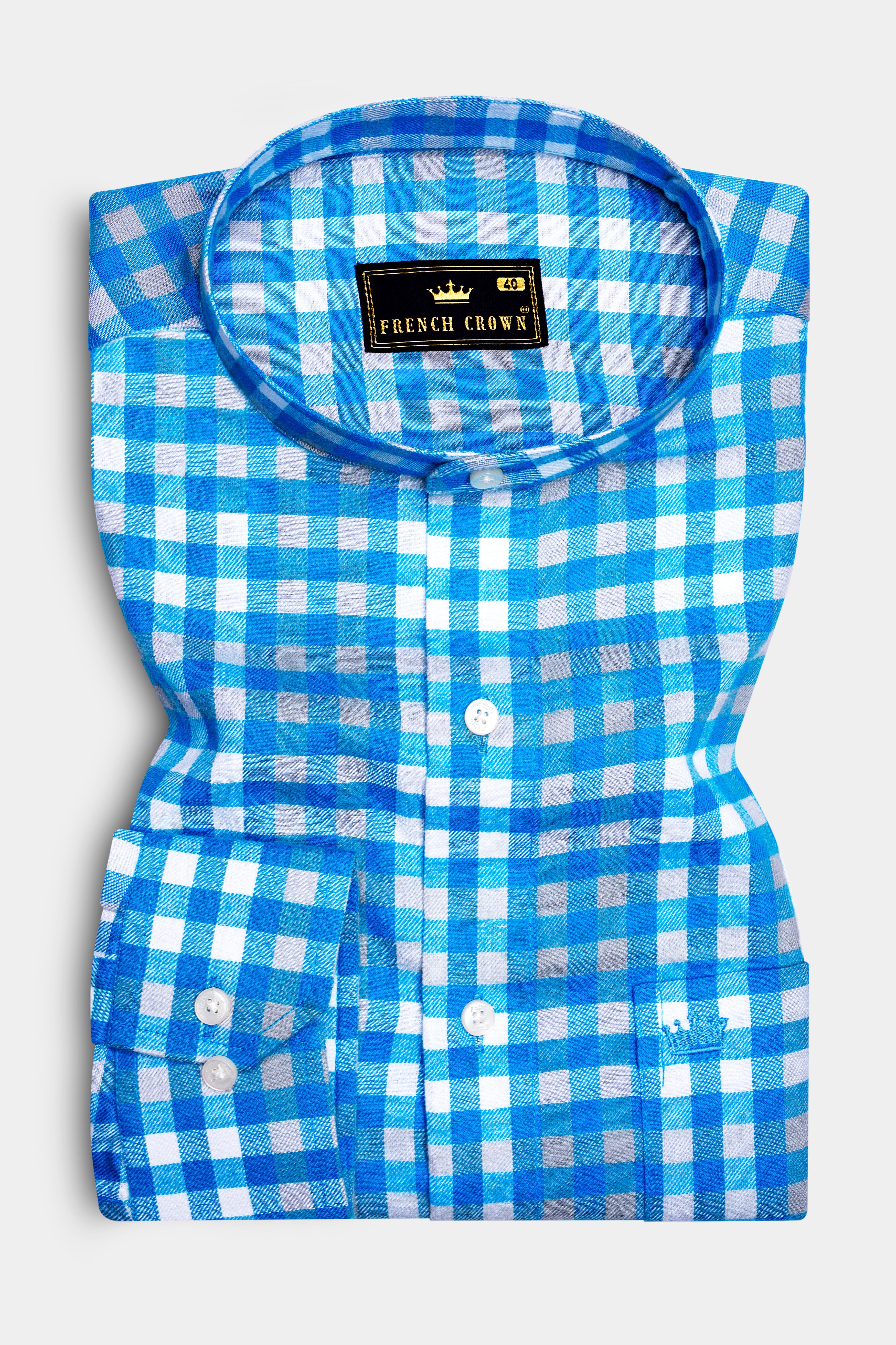Medium Blue Gingham Twill Premium Cotton Shirt