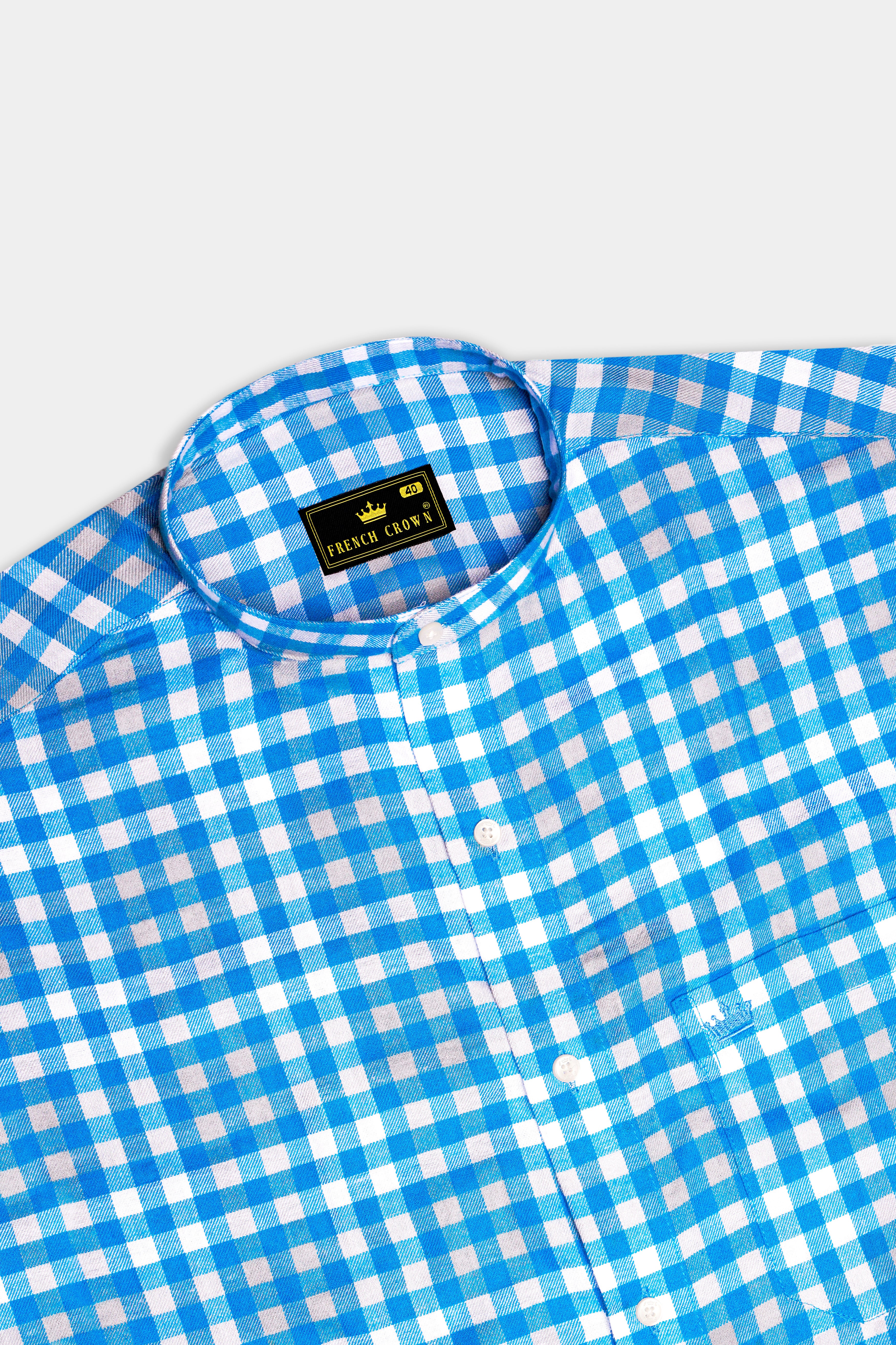 Medium Blue Gingham Twill Premium Cotton Shirt