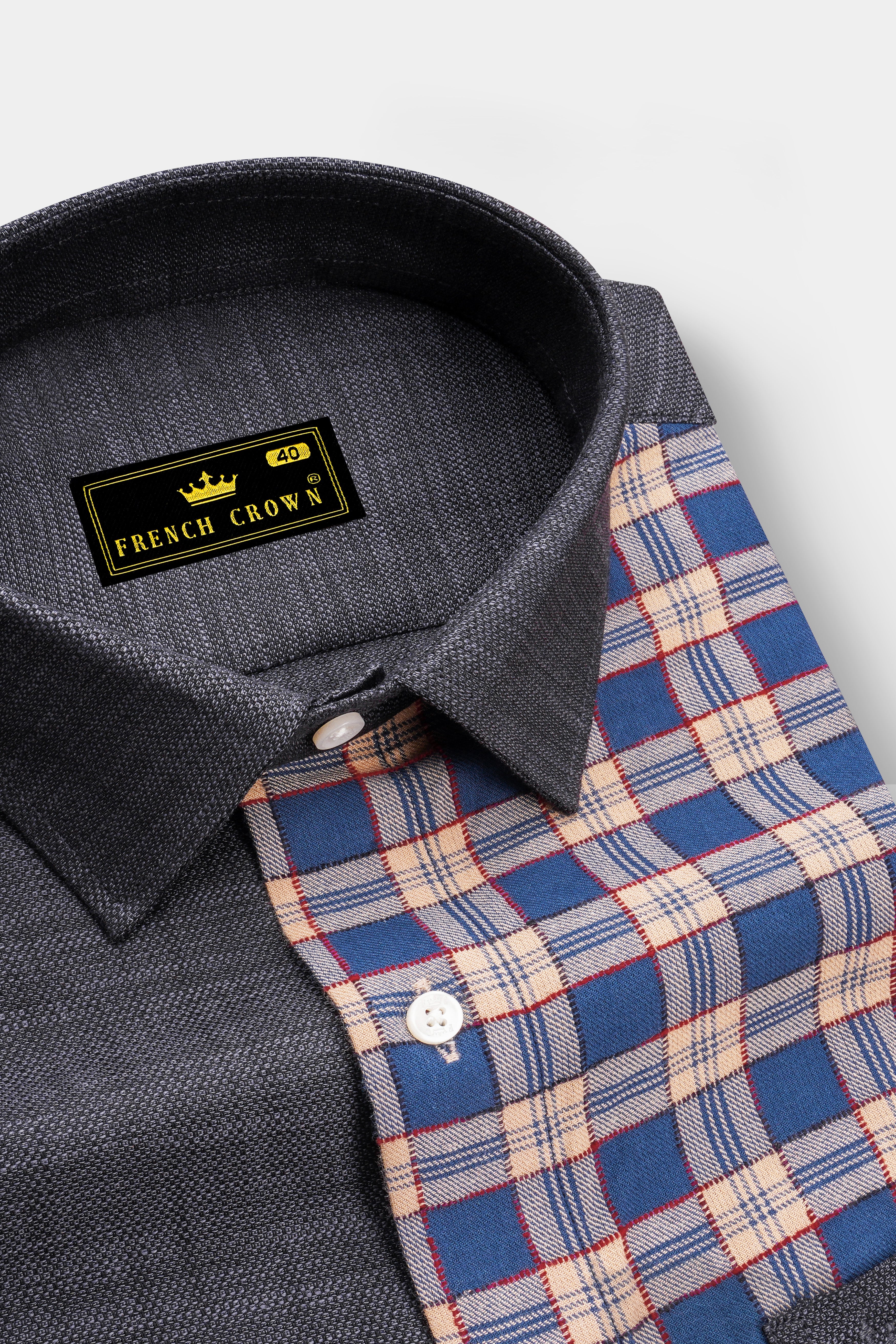 Half Thunder Gray and Half Plaid Dobby Textured Premium Giza Cotton Shirt