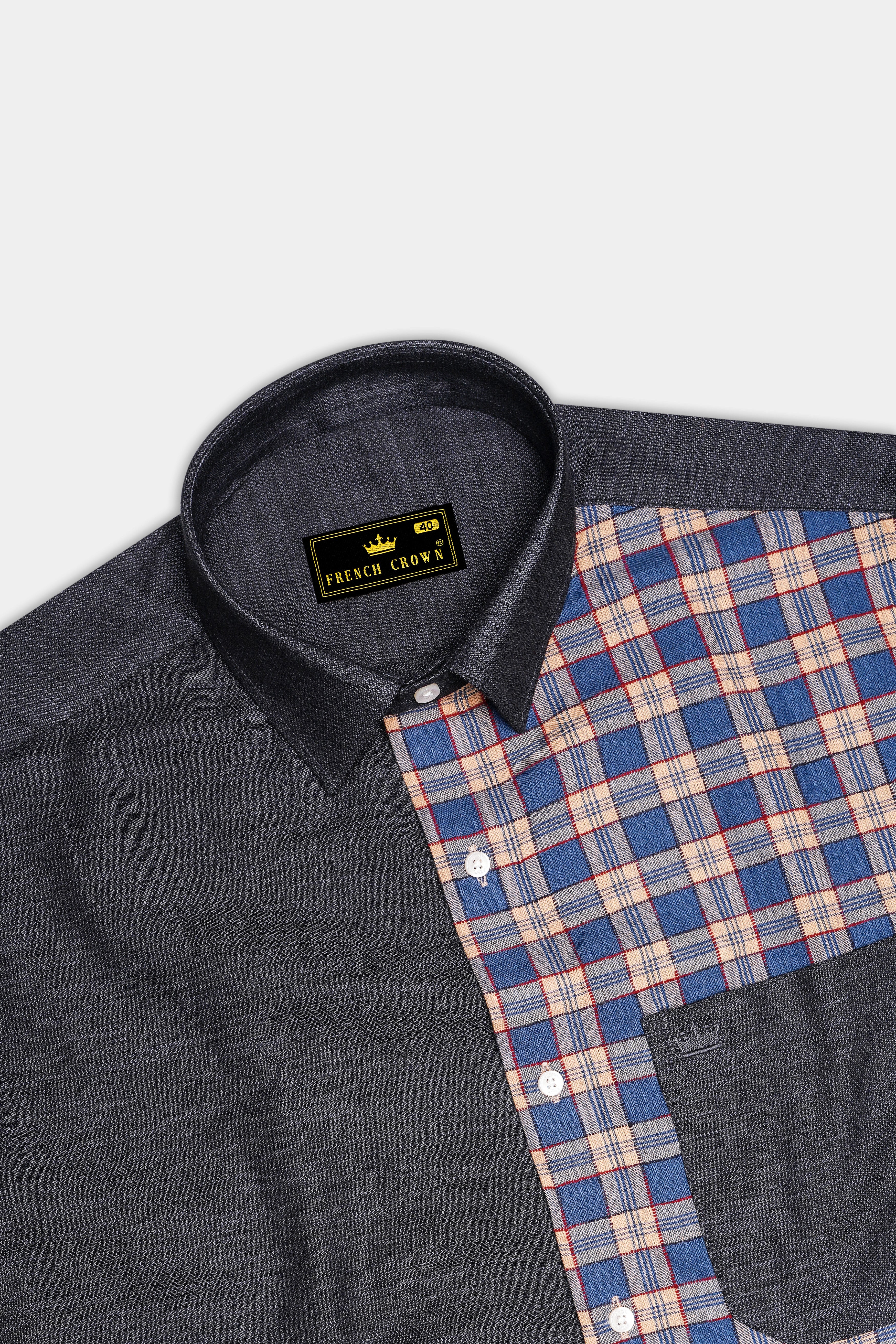 Half Thunder Gray and Half Plaid Dobby Textured Premium Giza Cotton Shirt