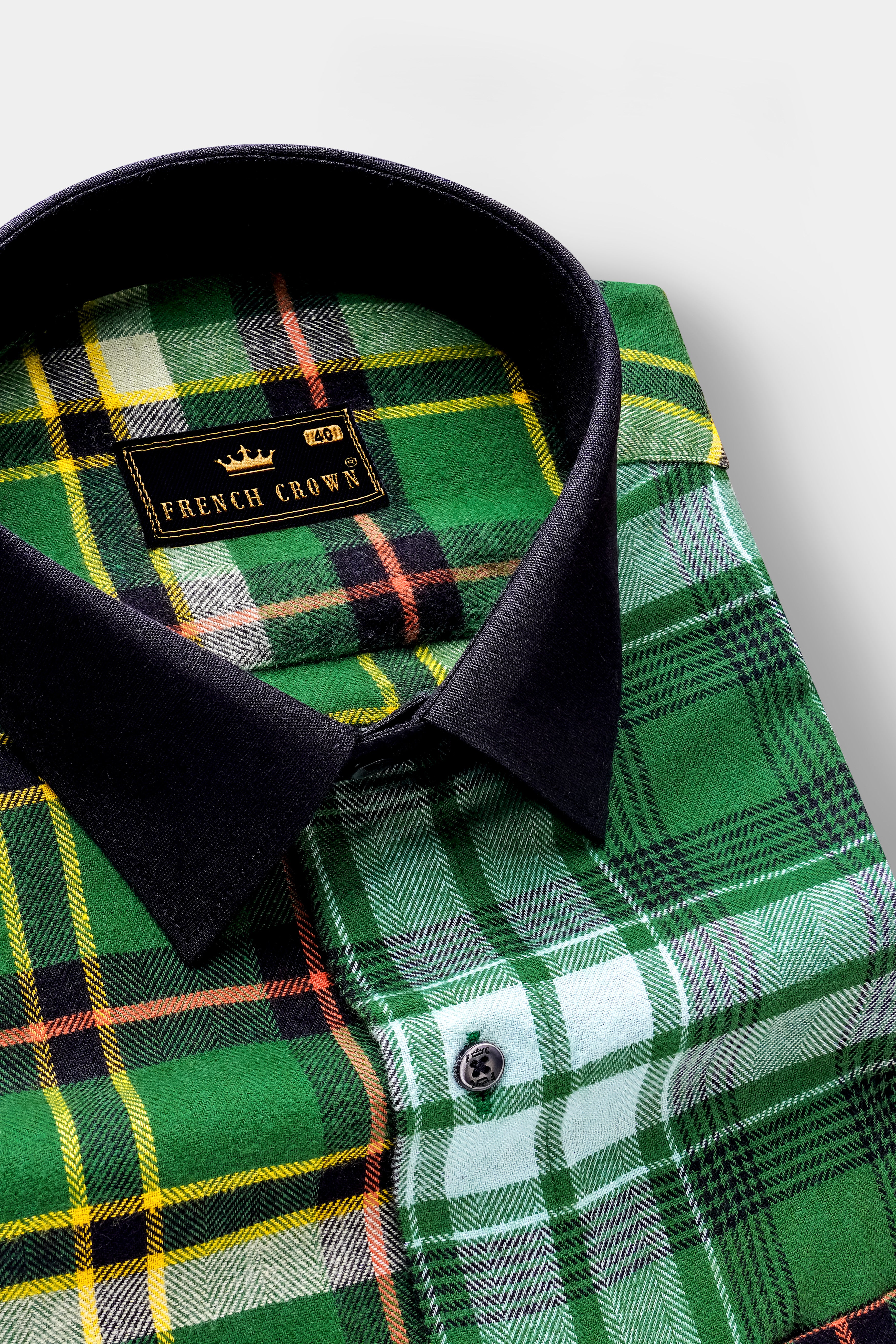Eucalyptus Green Multicolor Plaid with Black Collar Designer Shirt