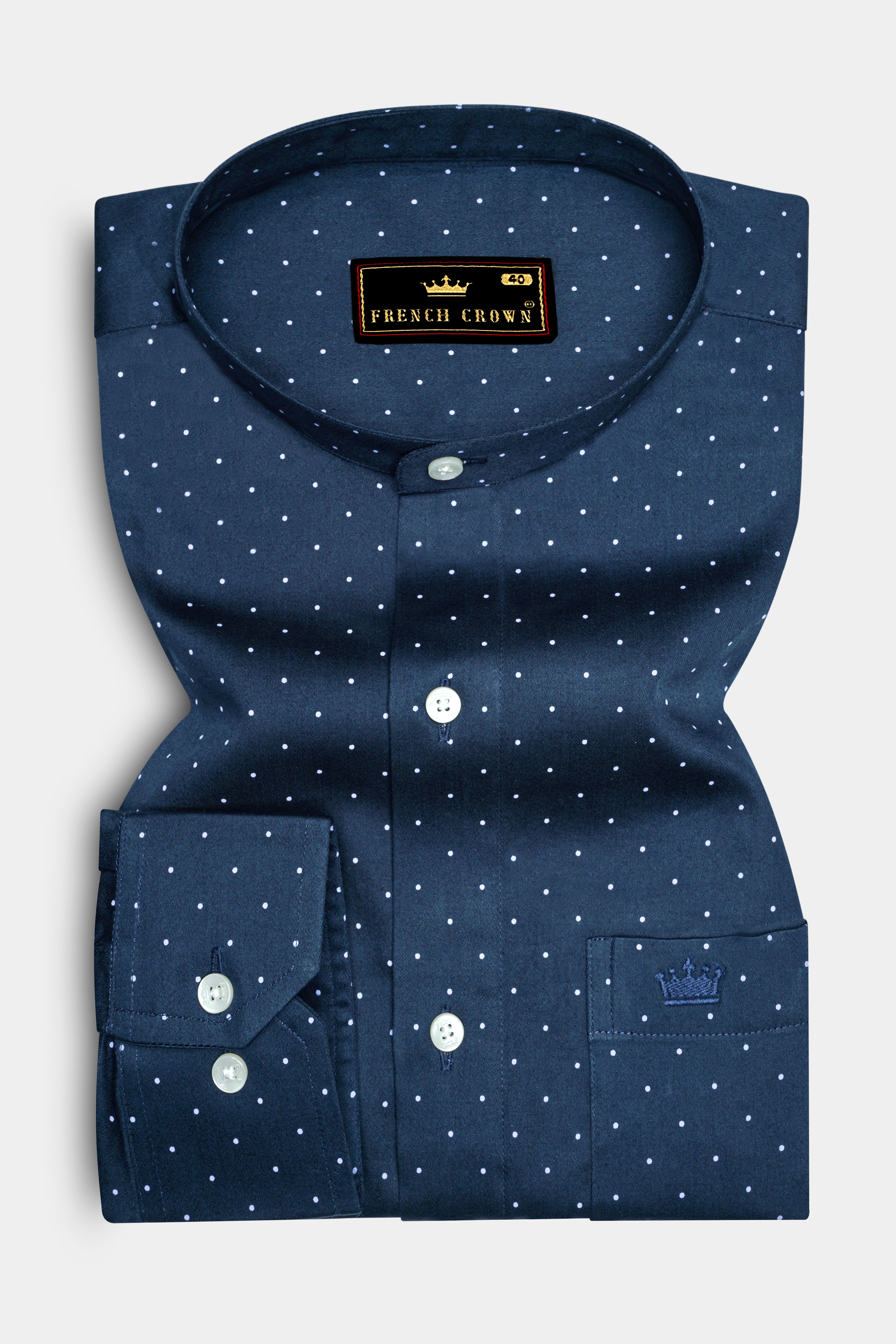 Ebony Clay Blue Polka Dots Printed Super Soft Premium Cotton Shirt
