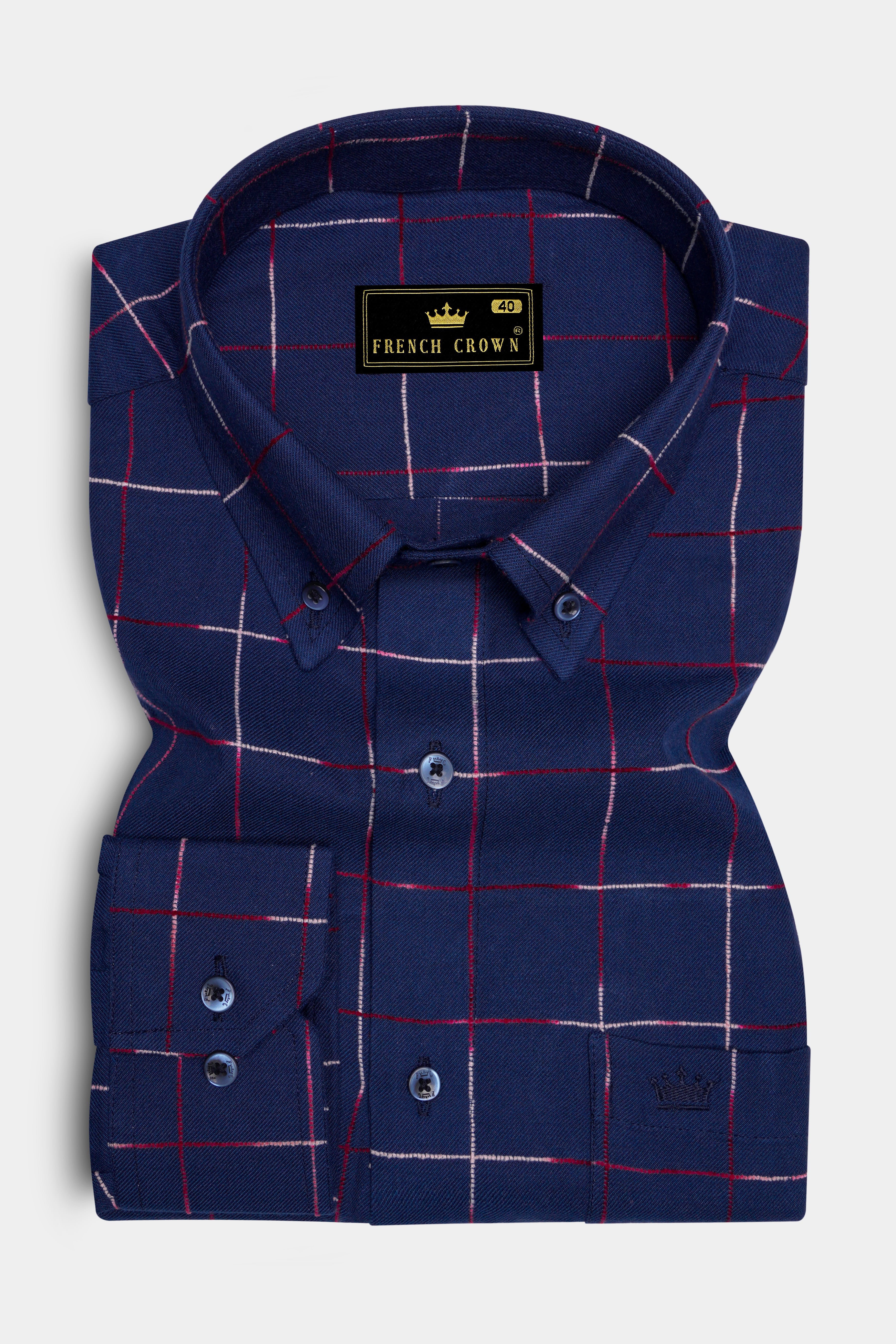 Bunting Blue Windowpane Dobby Textured Premium Giza Cotton Shirt