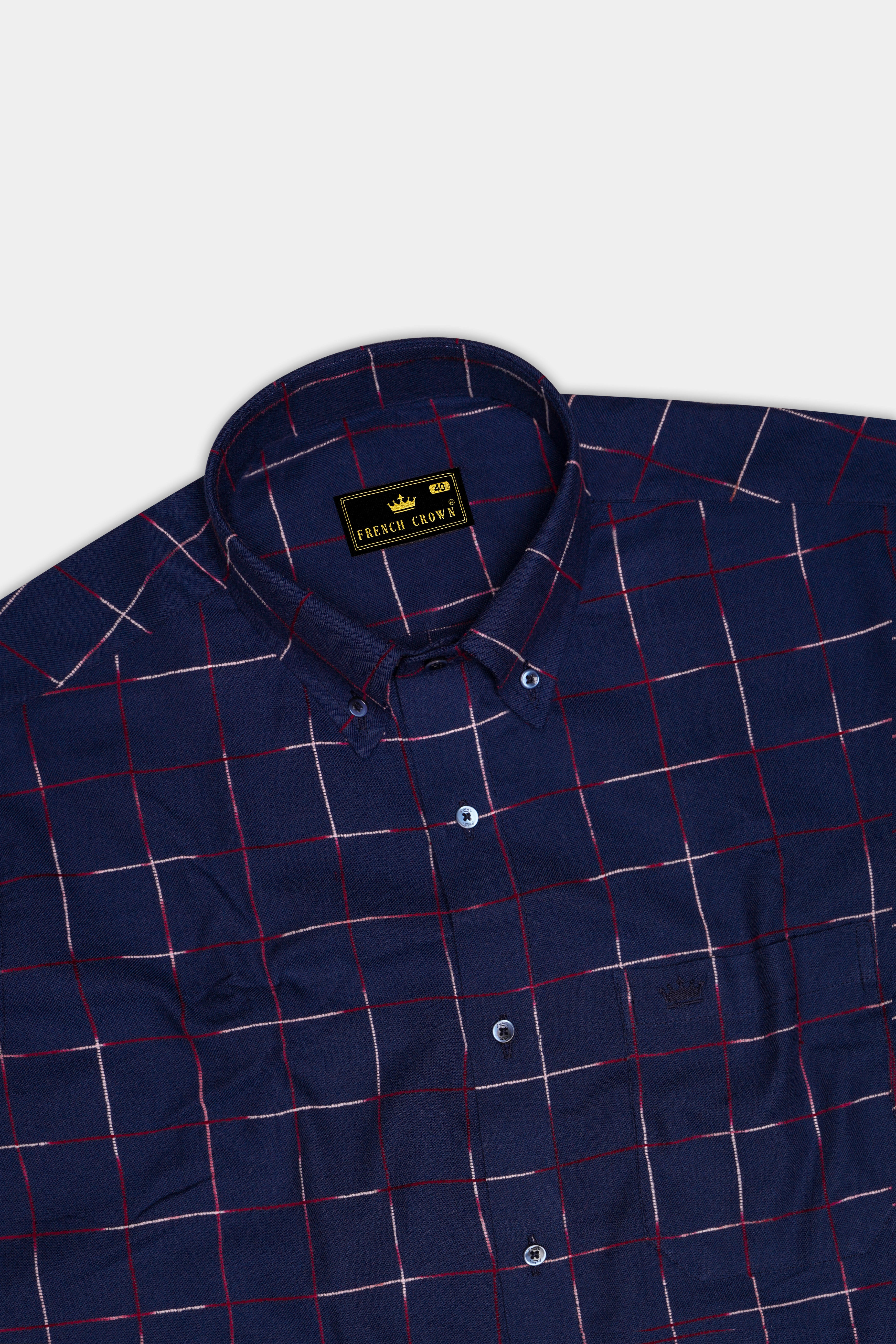 Bunting Blue Windowpane Dobby Textured Premium Giza Cotton Shirt