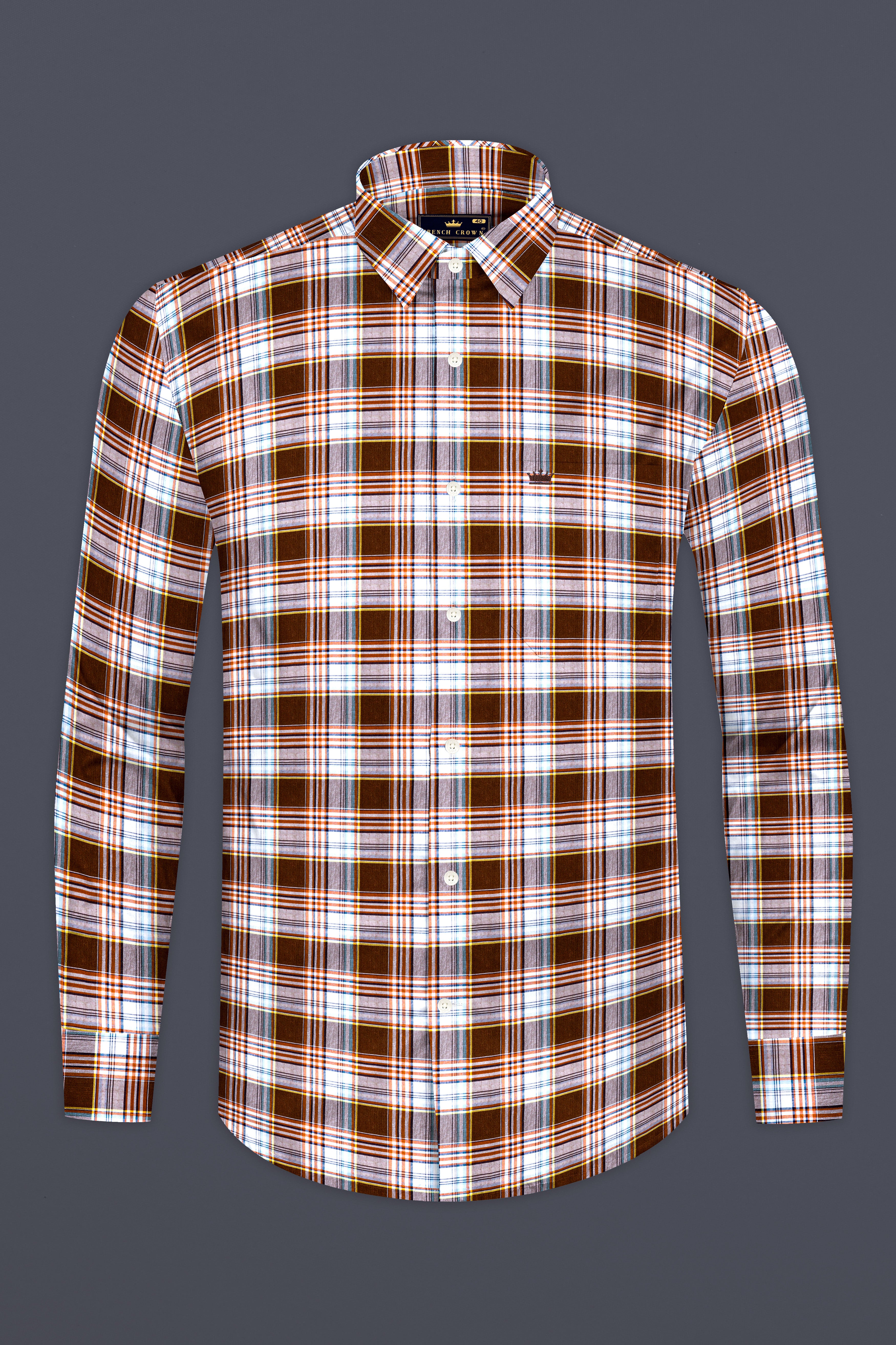 Ferra Brown and White Checkered Premium Cotton Shirt
