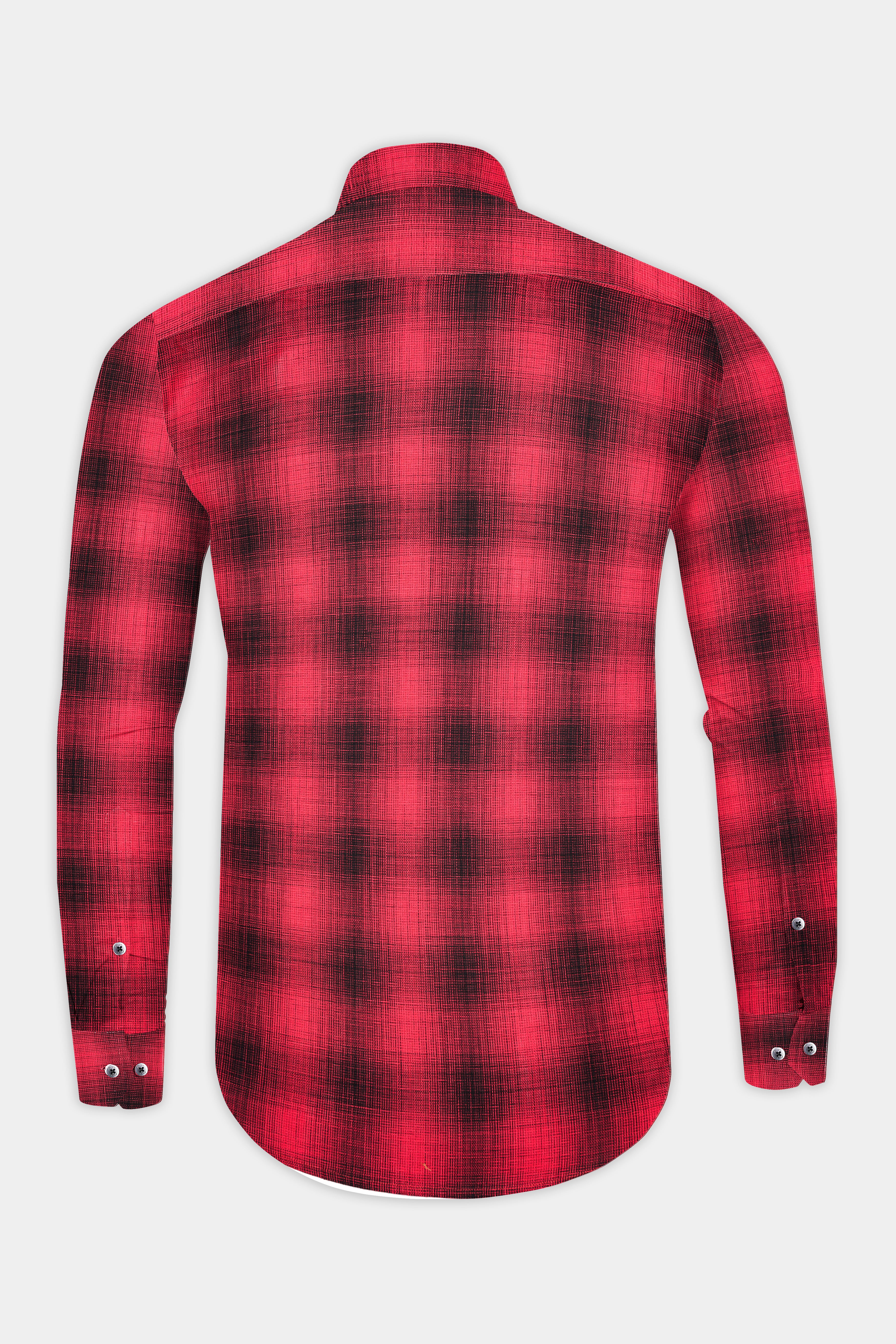 Pale Carmine Red and Jade Black Plaid Dobby Textured Premium Giza Cotton Shirt