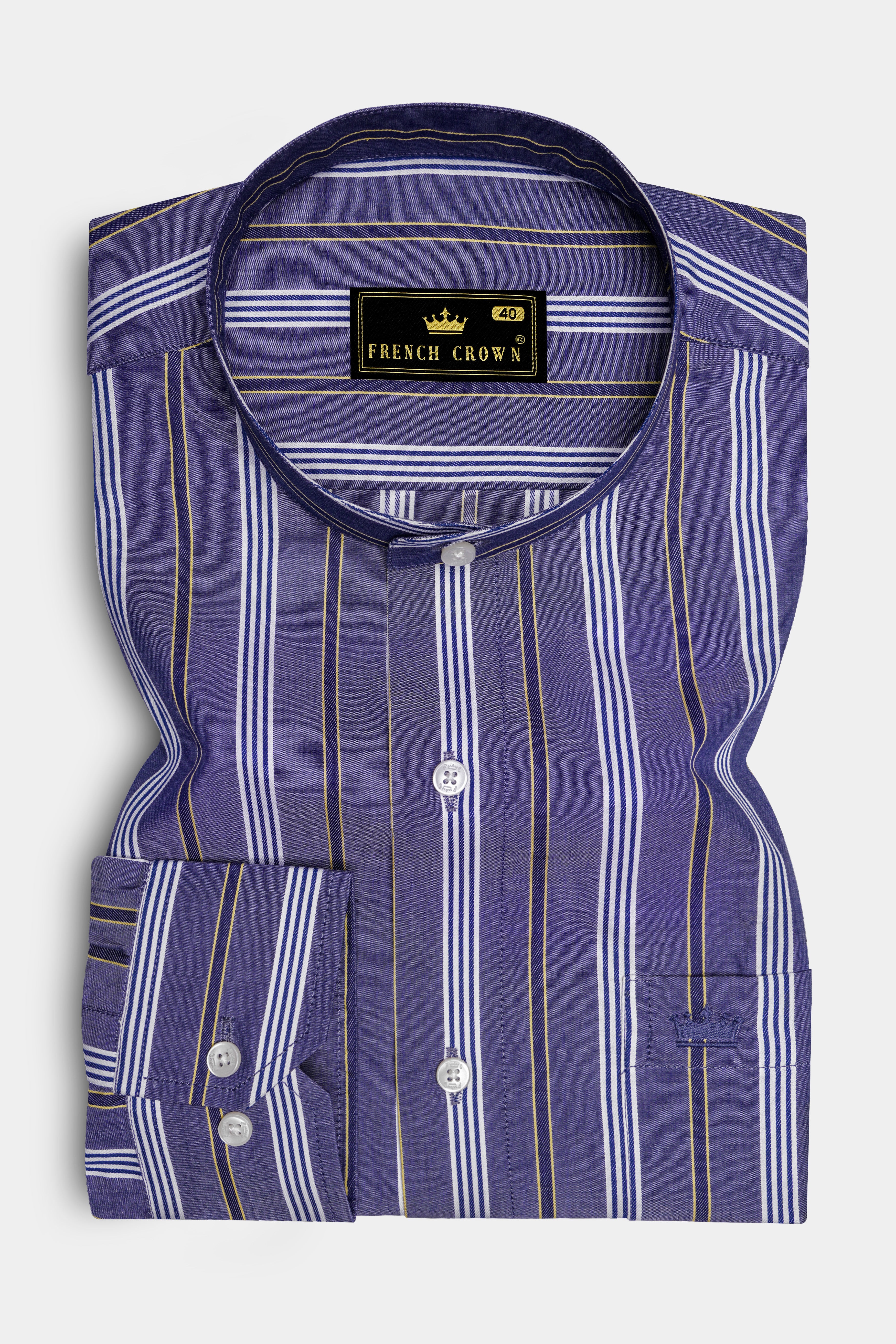 Scampi Blue Striped Dobby Textured Premium Giza Cotton Shirt