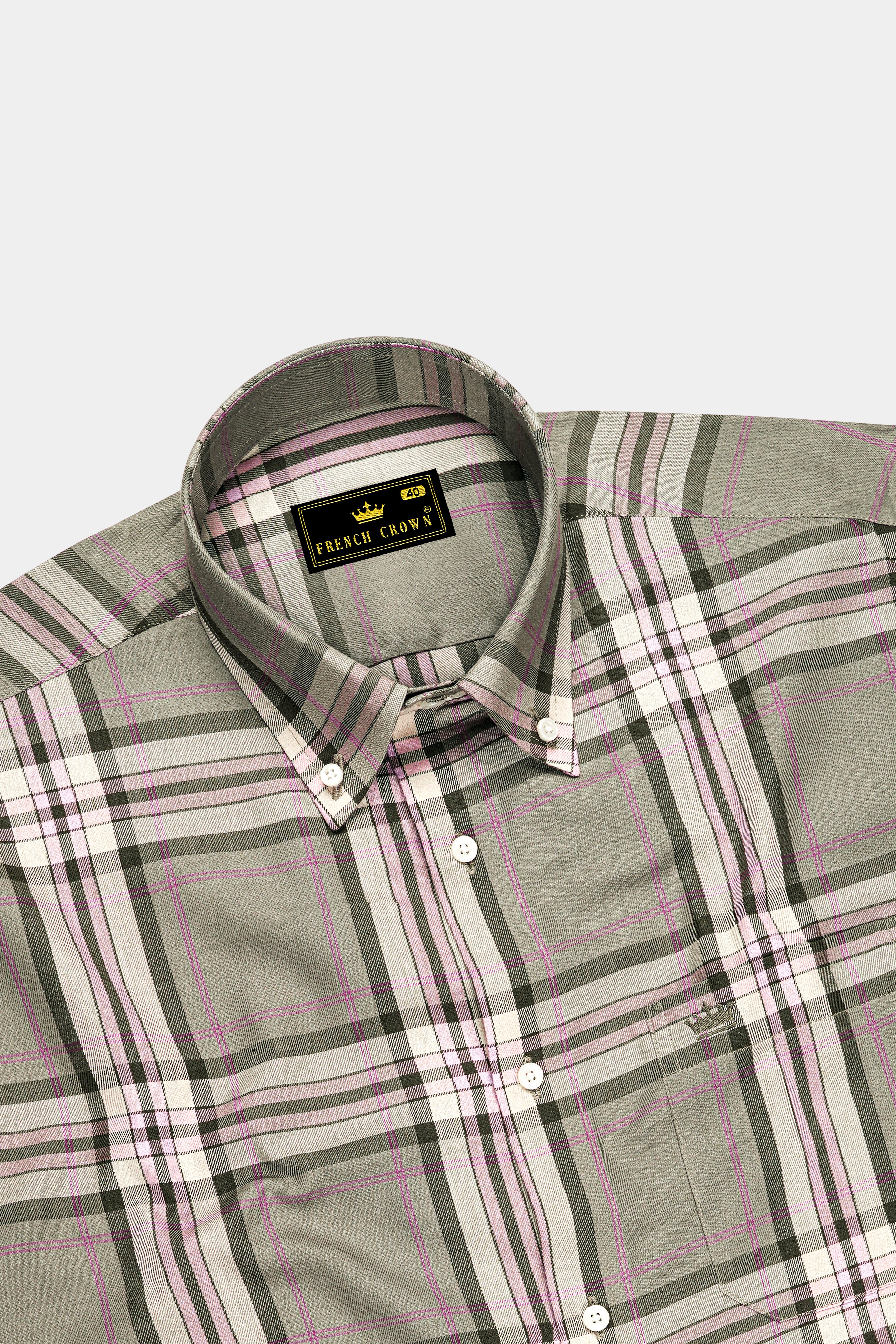 Mountain Mist Green Twill Plaid Premium Cotton Shirt