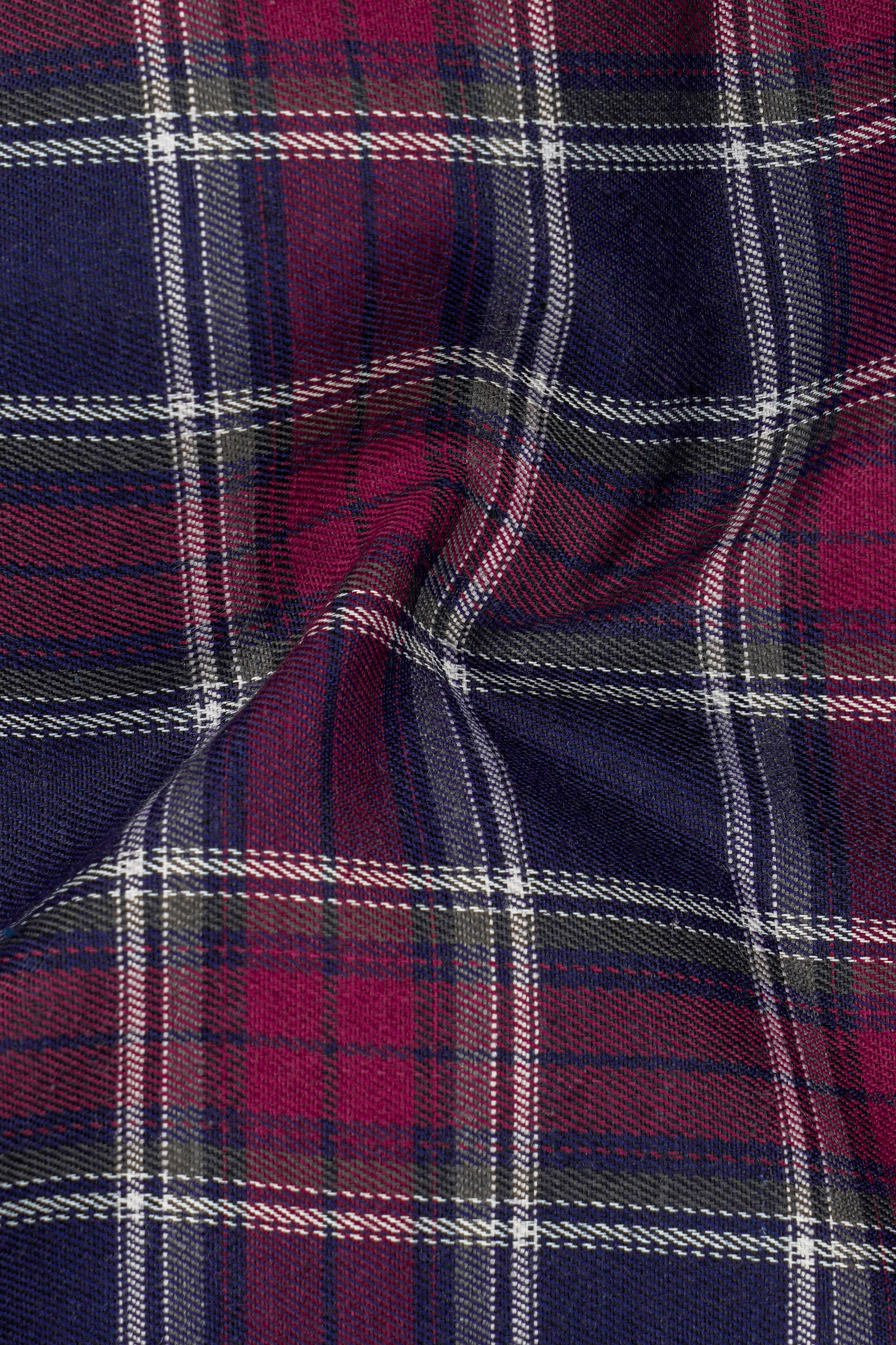 Gunmetal Blue and Claret Red Twill Plaid Premium Cotton Shirt
